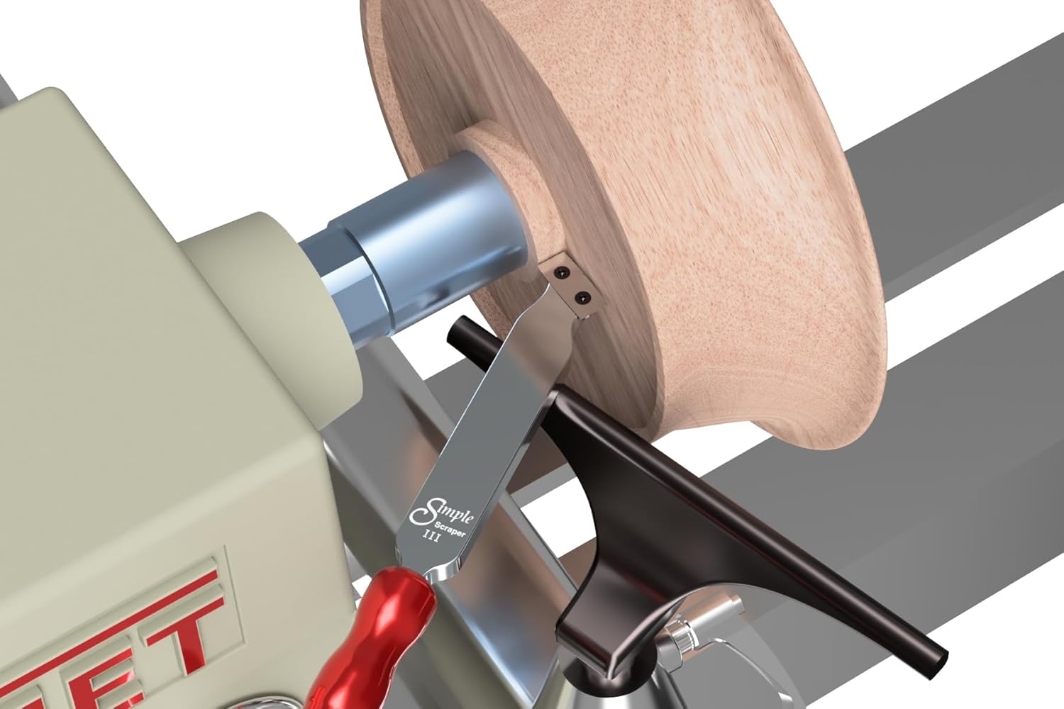 Simple Woodturning Tools Simple Scraper III Angled Carbide Shaping and Finishing Tool for Wood Lathe Turning, USA Made (with 17" Handle and Negative Rake Oval Cutter)