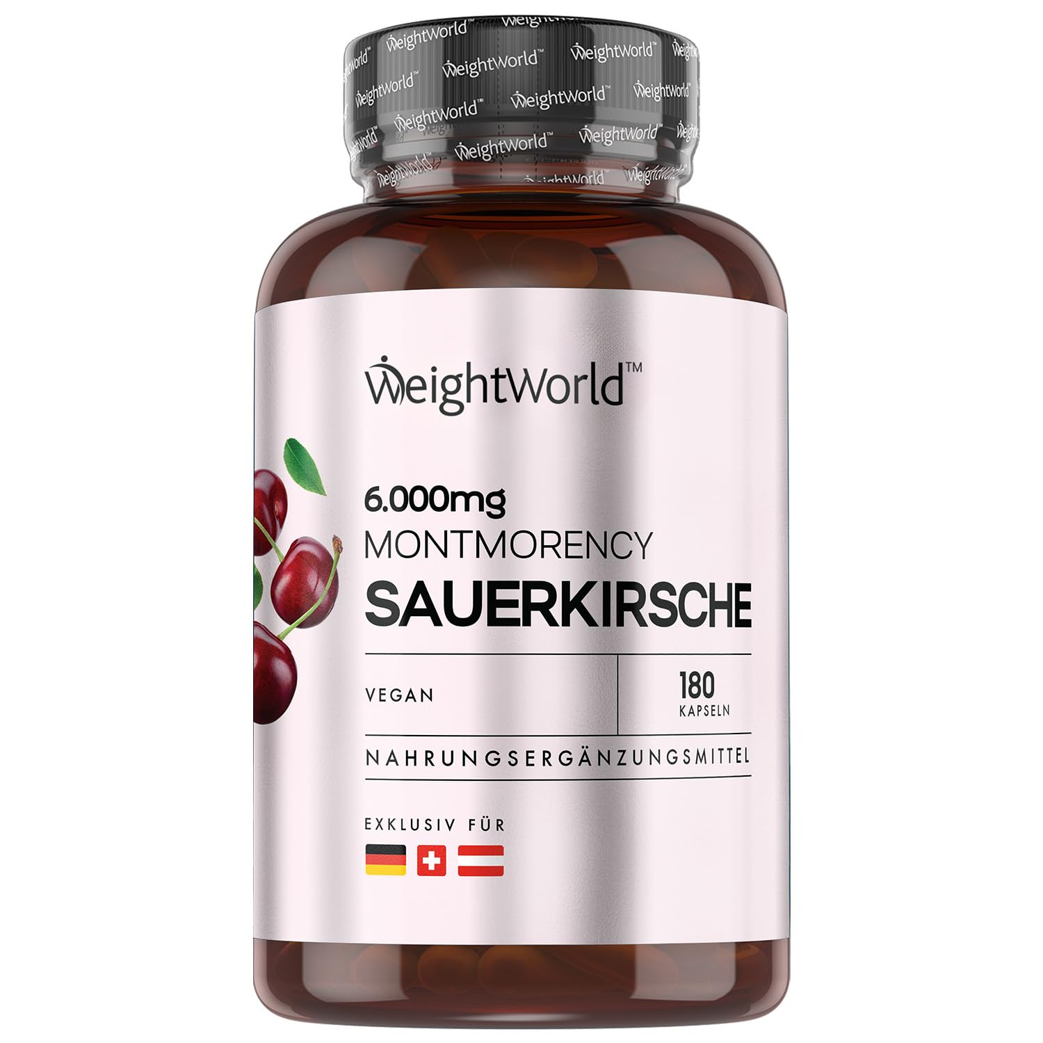 Montmorency Cherry in 180 Capsule Vegane, 6000mg per Dose (3 Mesi di Scorta), Estratto 50:1 di Ciliegia Prunus Cerasus, Integratore Cherry Montmorency Senza Glutine né OGM, Prodotto nel Regno Unito