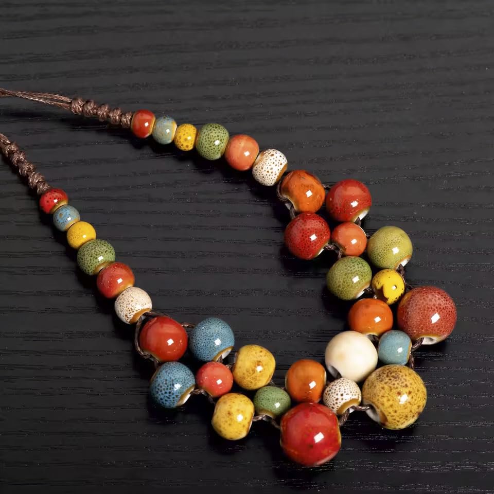 KURTCB Boho Hippie Ceramic Beaded Necklace for Women Statement Chunky Bohemian Fall Colorful Beads Strand Summer Thanksgiving Autumn Necklace2