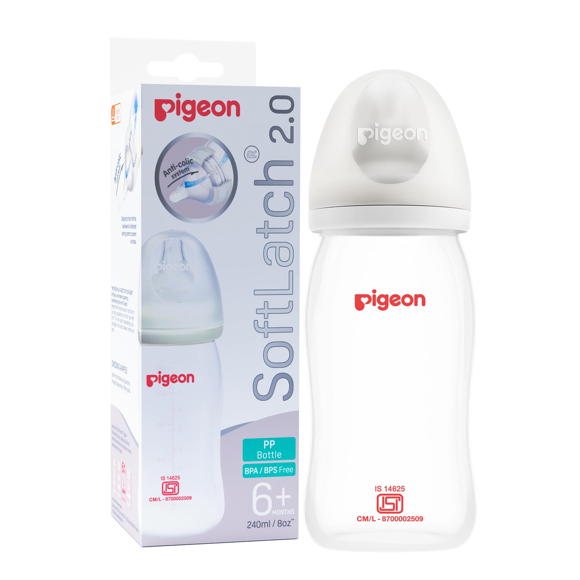 Pigeon Wide Neck SoftLatch 2.0 PP Baby Feeding Bottle White Cap (Natural, L)-image-49