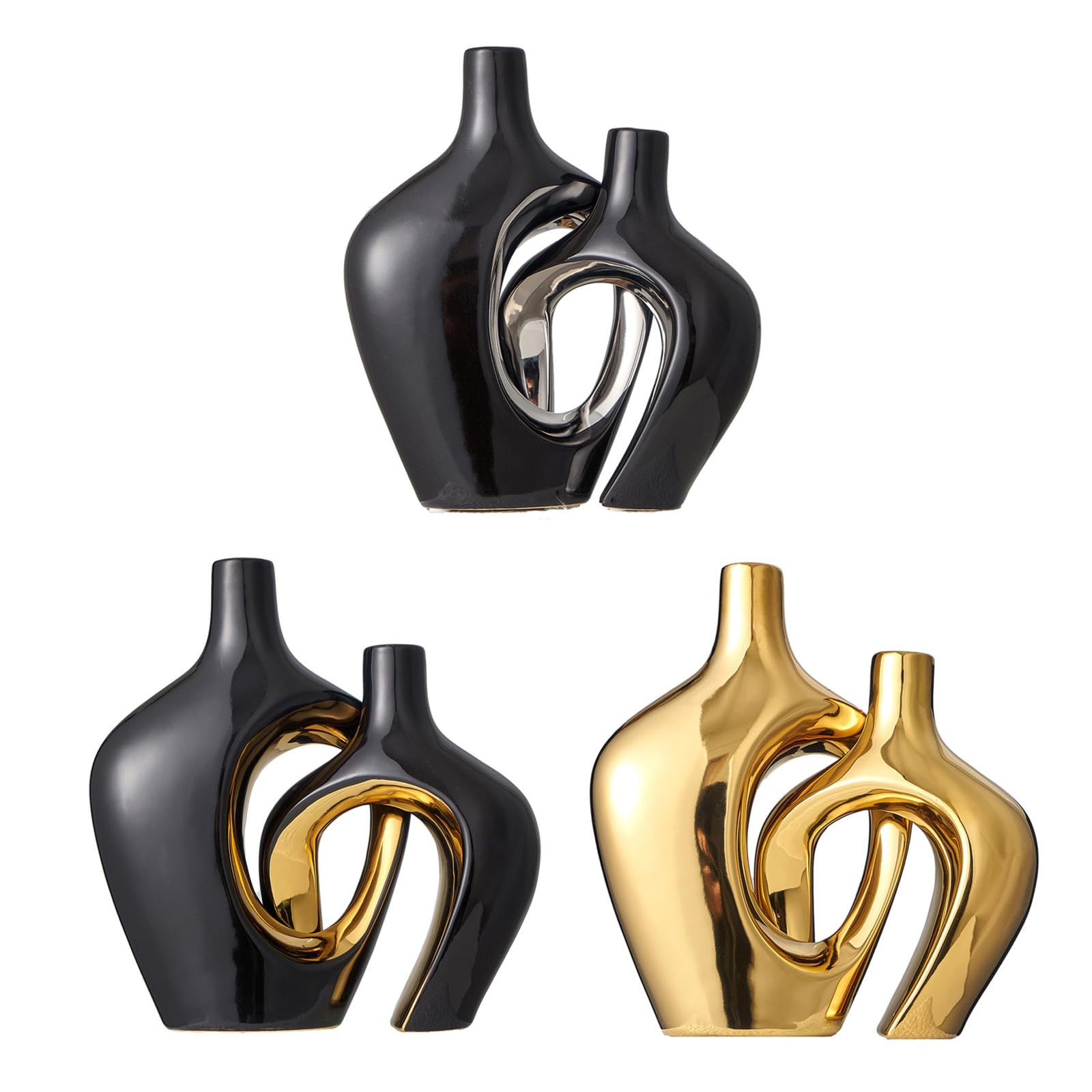 Keramik-Blumenvasen, Set mit 2 dekorativen Vasen für Tischdekoration, Hochzeit, Esszimmer, Wohnzimmer, Haus, Dekoration, hohl, modern, Keramik