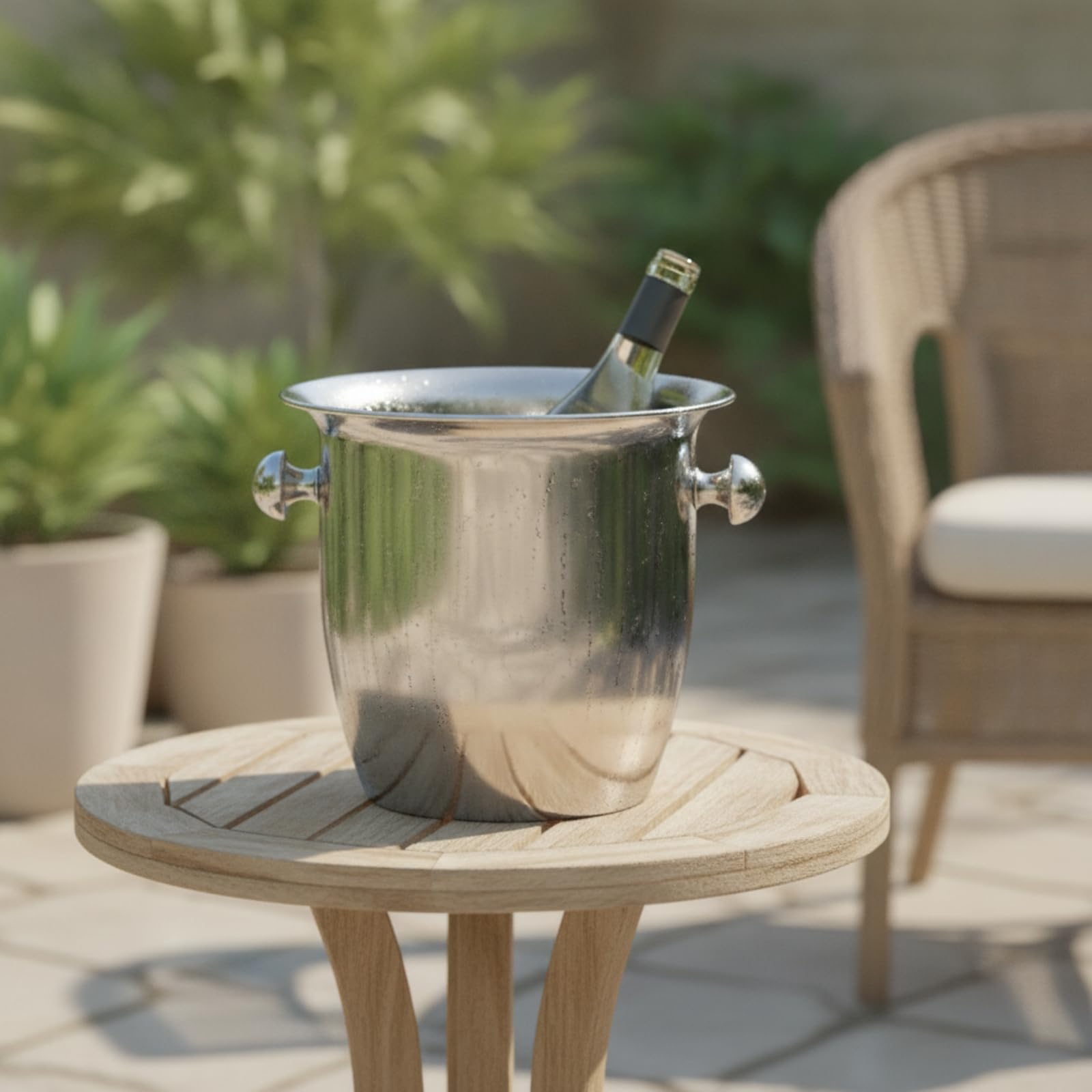 Secchiello Ghiaccio Commerciale Vino Birra Champagna in Acciaio Inox con Ampio Bordo Svasato per Servizio Elegante, Piccolo, Argento, Secchiello Per Ghiaccio A Tromba, Piccolo, Argento