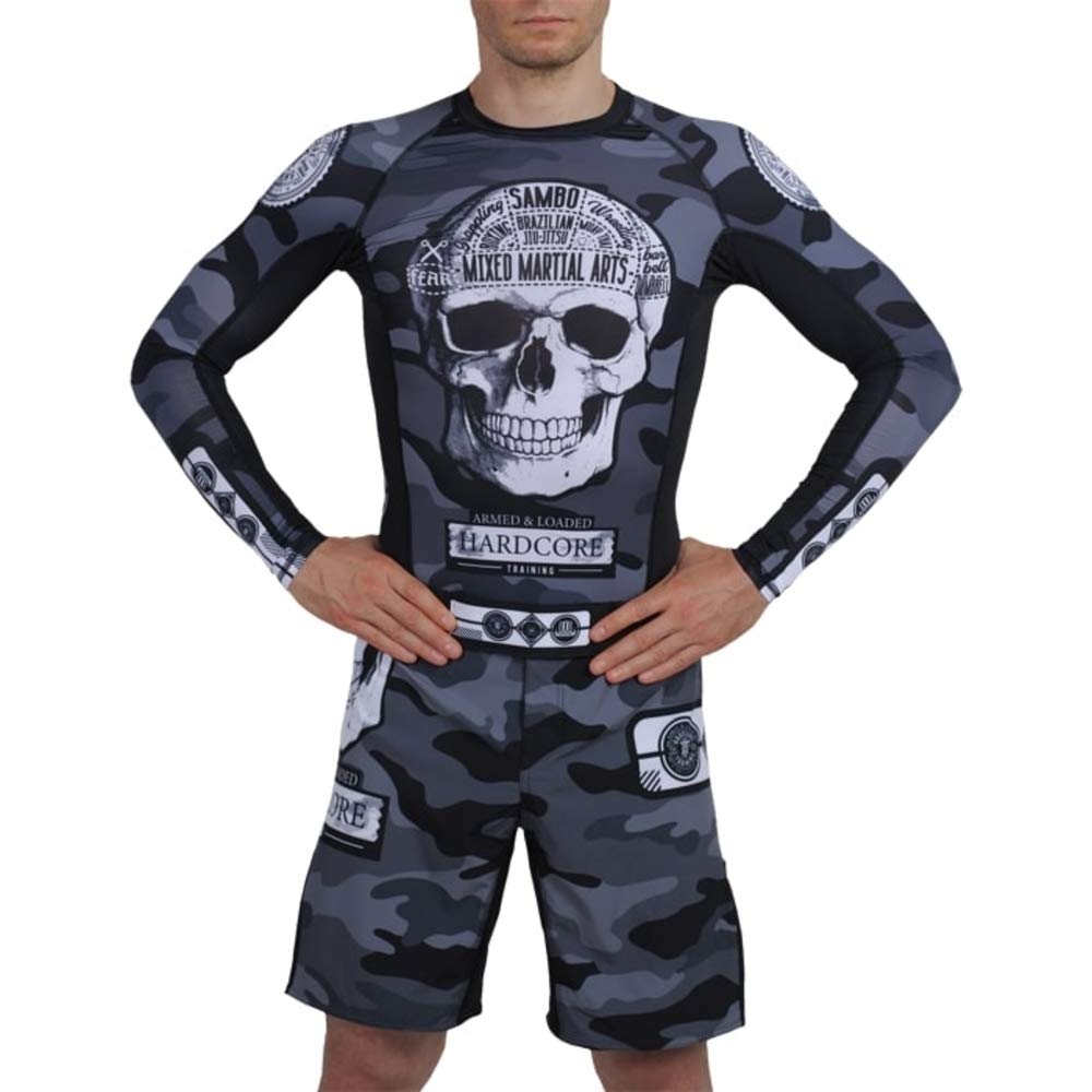 Hardcore Training Fear Zone Rash Guard Men's Camisa de Compresión Hombre MMA BJJ Boxeo Fitness Grappling No Gi