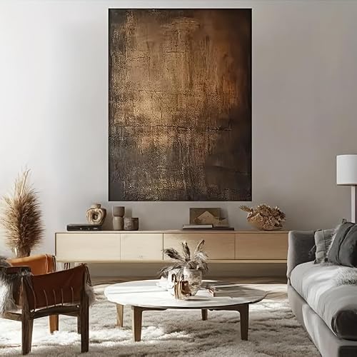 Uudezo With-Framed Living Room Pictures Abstract Modern Brown & Black Textured Painting For Living Room Wall Decor(60X90cm(24X35inch) With Frame