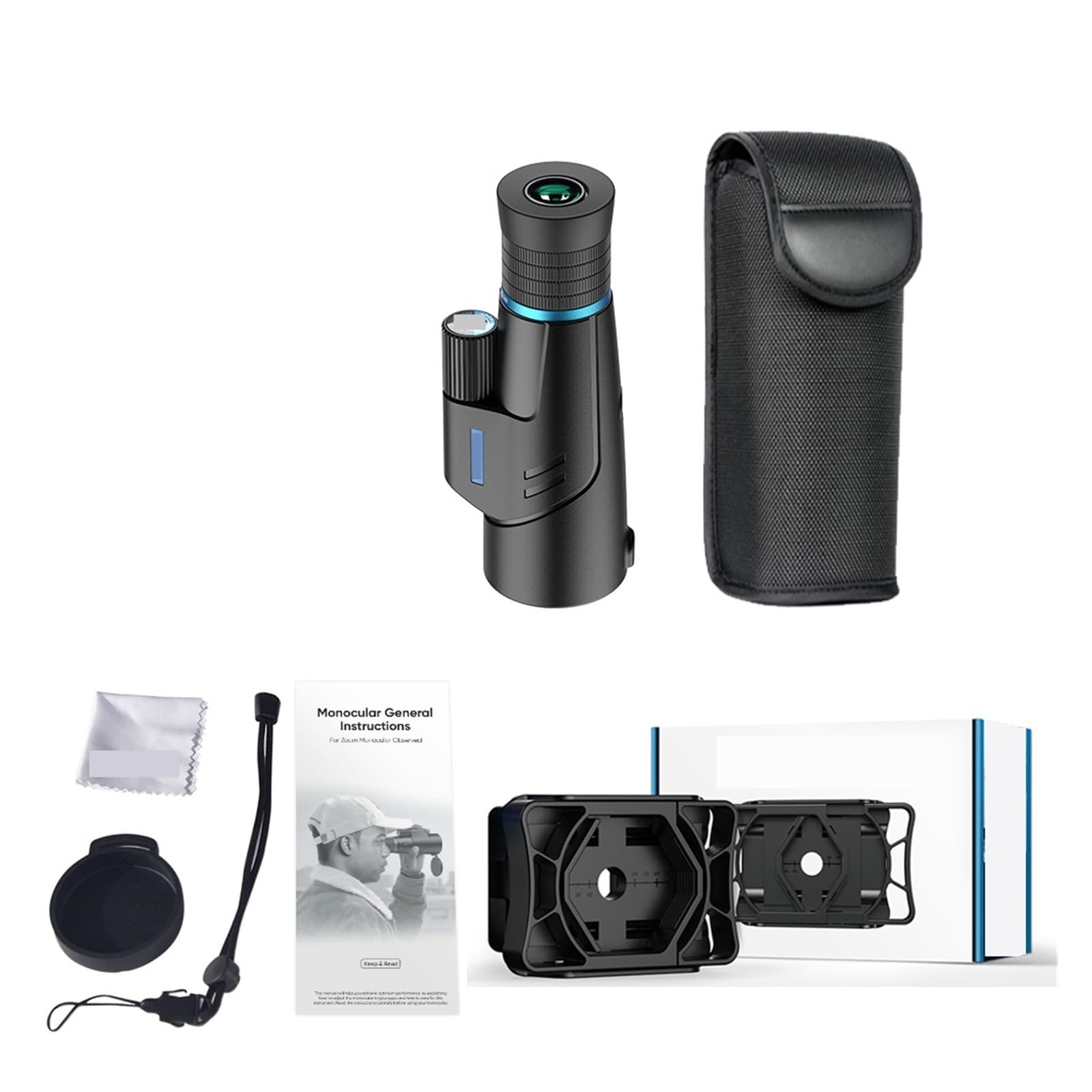 Monokularowy Teleskop Z Optyką Myśliwską, Pryzmat O Dużej Mocy, Monokl Zoomem Dalekiego Zasięgu Do Podróżowania Na Kempingu(With Phone Adapter)