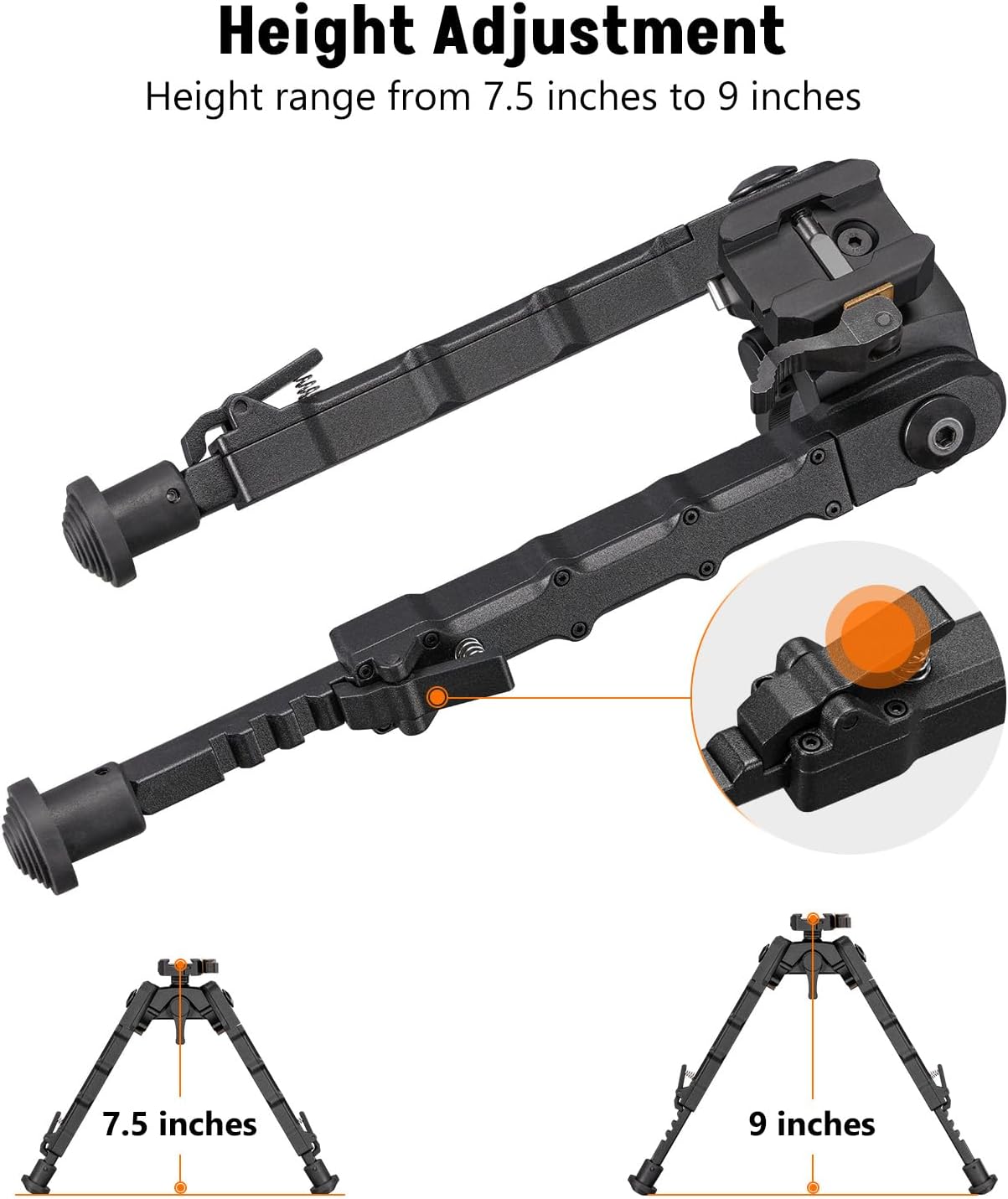 MidTen Bipods for Rifles Picatinny Bipod Quick Release Rifle Bipod 7.5-9 Inches 360 Degree Rotation and Tilt Foldable for Hunting and Shooting