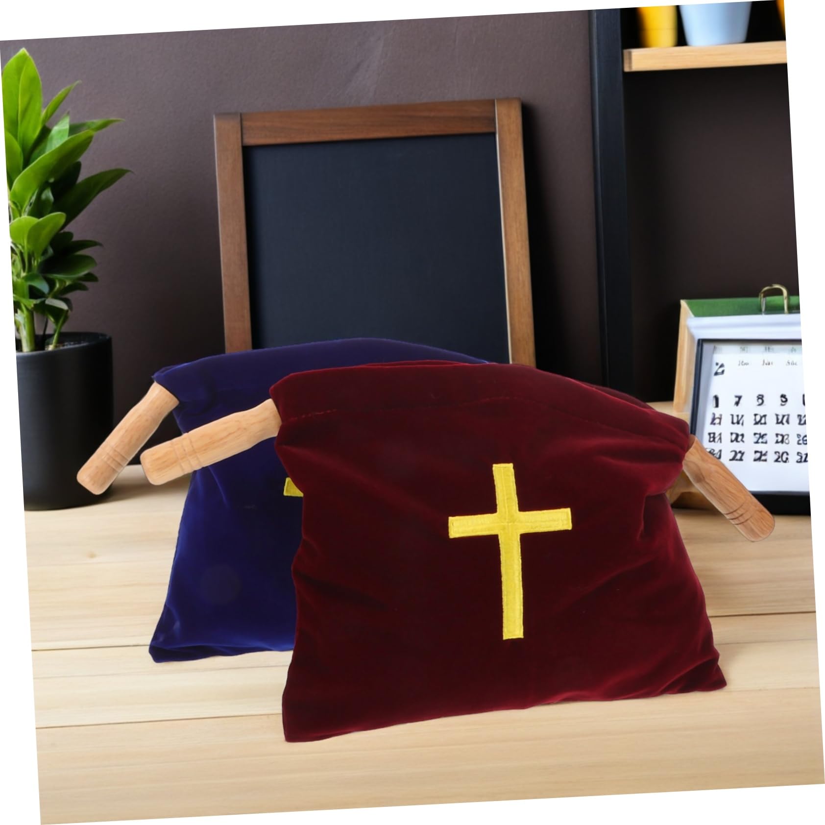 PACKOVE 2 Szt. Szt Woreczki Ofiary Do Kościoła z Drewnianym Uchwytem i Haftowanym Krzyżem Duża Pojemność Uniwersalne Do Chrztu i Nabożeństw Akcesoria Religijne