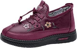 Momolaa Snow Boots for Women NEW Elder Ankle Booties High Top Snow Boots Comfortable Outdoor Anti-Slip Ankle Boots Warm Fur Lined Winter Boots Leather Slip On Booties