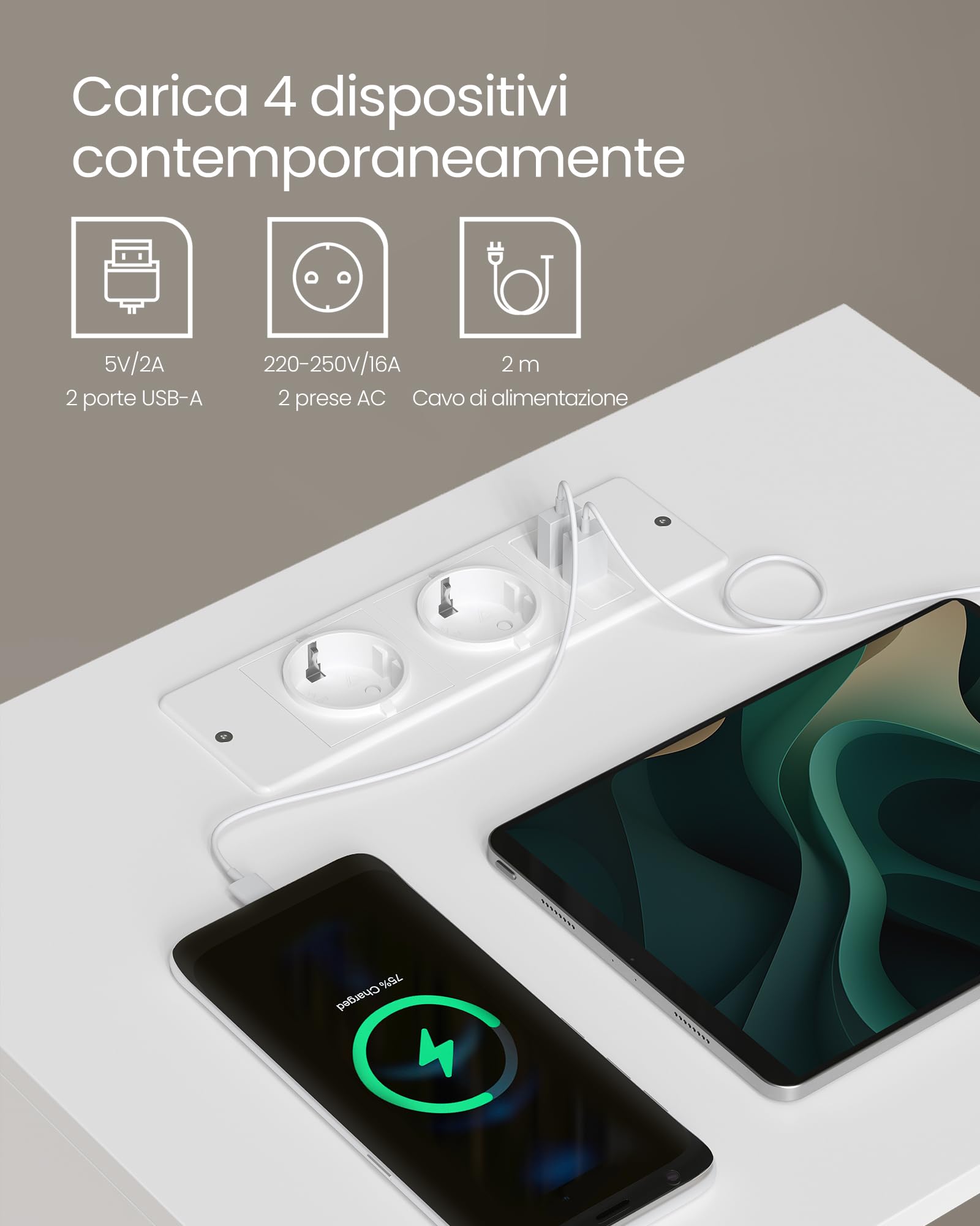 VASAGLE Comodino, Snapsemble Montaggio Rapido, Tavolino con Stazione di Ricarica, Moderno, Cassetto, per Camera da Letto e Soggiorno, Bianco Opaco LET777W04
