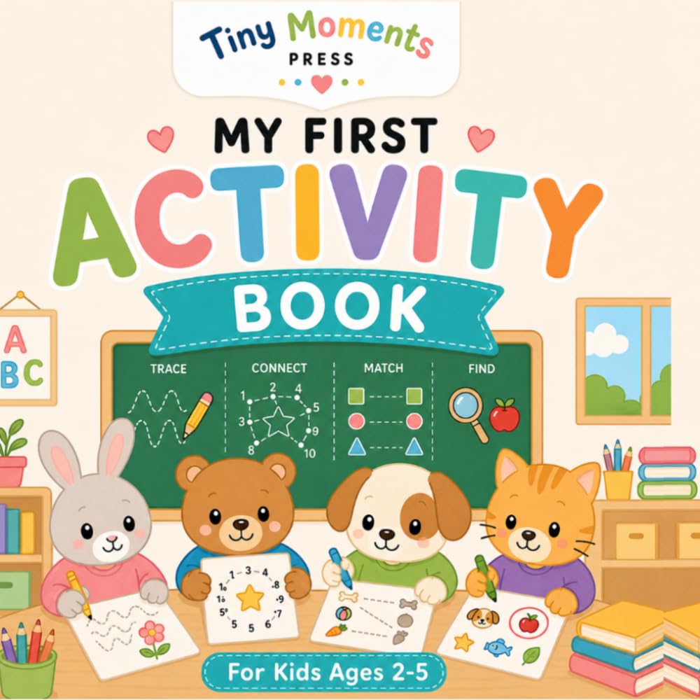 My First Activity Book: A Fun and Simple Learning Book with Mazes, Tracing, Coloring, and Games for Toddlers Ages 2-5 (Tiny Moments My First Activity Books)