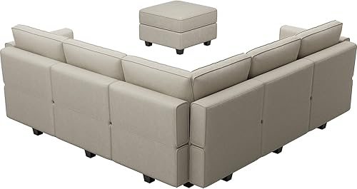 Miniatura 113 de Belffin - Sofá cama modular con otomanas, de terciopelo, reversible y con asiento con almacenamiento, color verde, forma de L-1 Negro