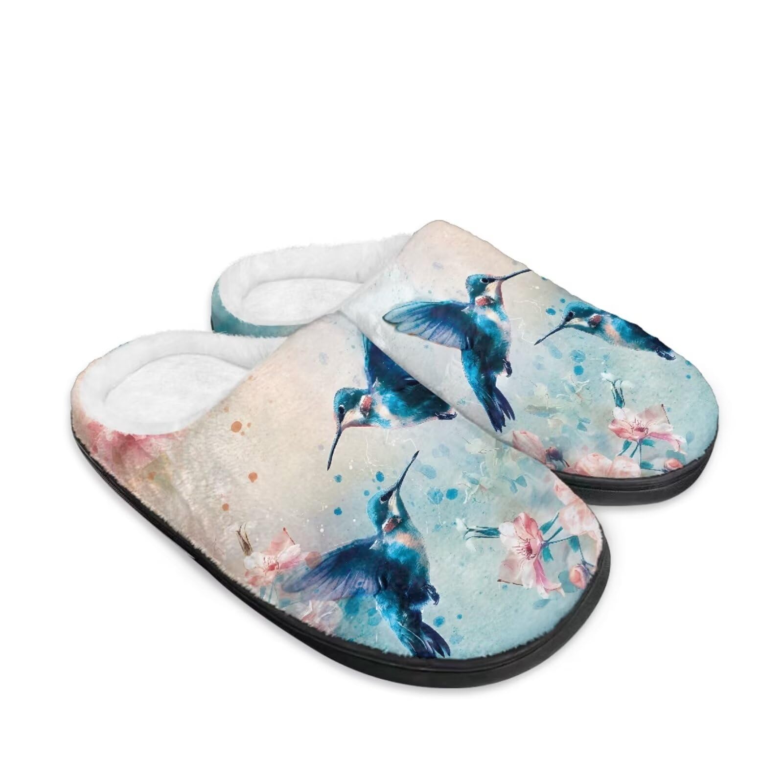 Jeiento Pantuflas de punta cerrada para mujer, diseño de colibrí, antideslizantes, esponjosas, para invierno, para interiores