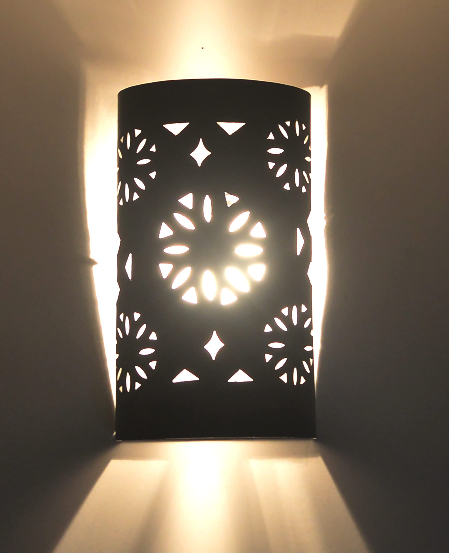 Hand Pierced Tube Moroccan Metal Wall lampshade only - Black - H31 W18 Cm
