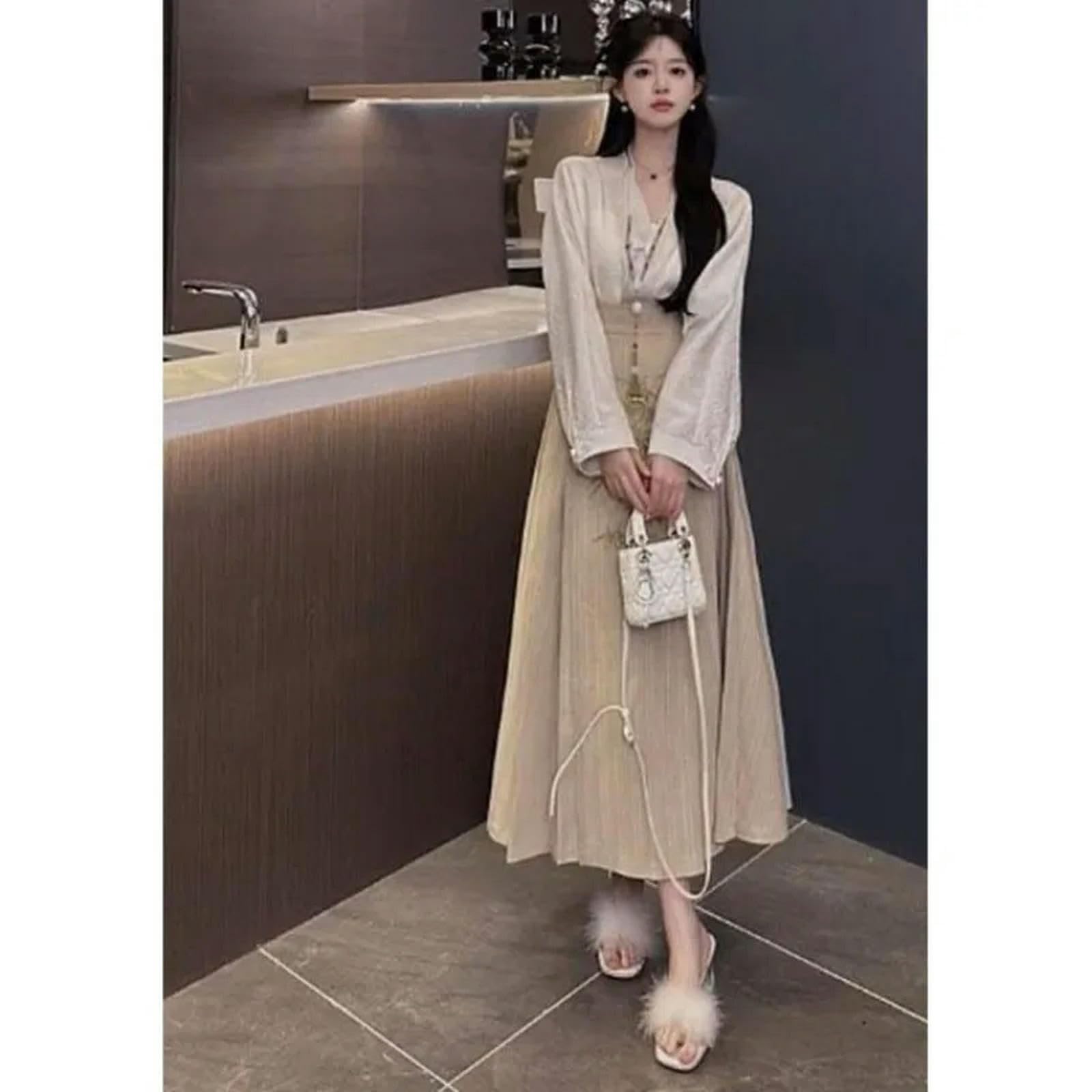 Vestido chino tradicional Hanfu de talla grande, falda corta, falda de cara de caballo, plisada, de alta gama, elegante, trajes para mujer, Conjunto de falda y camisa, S 40kg-45kg