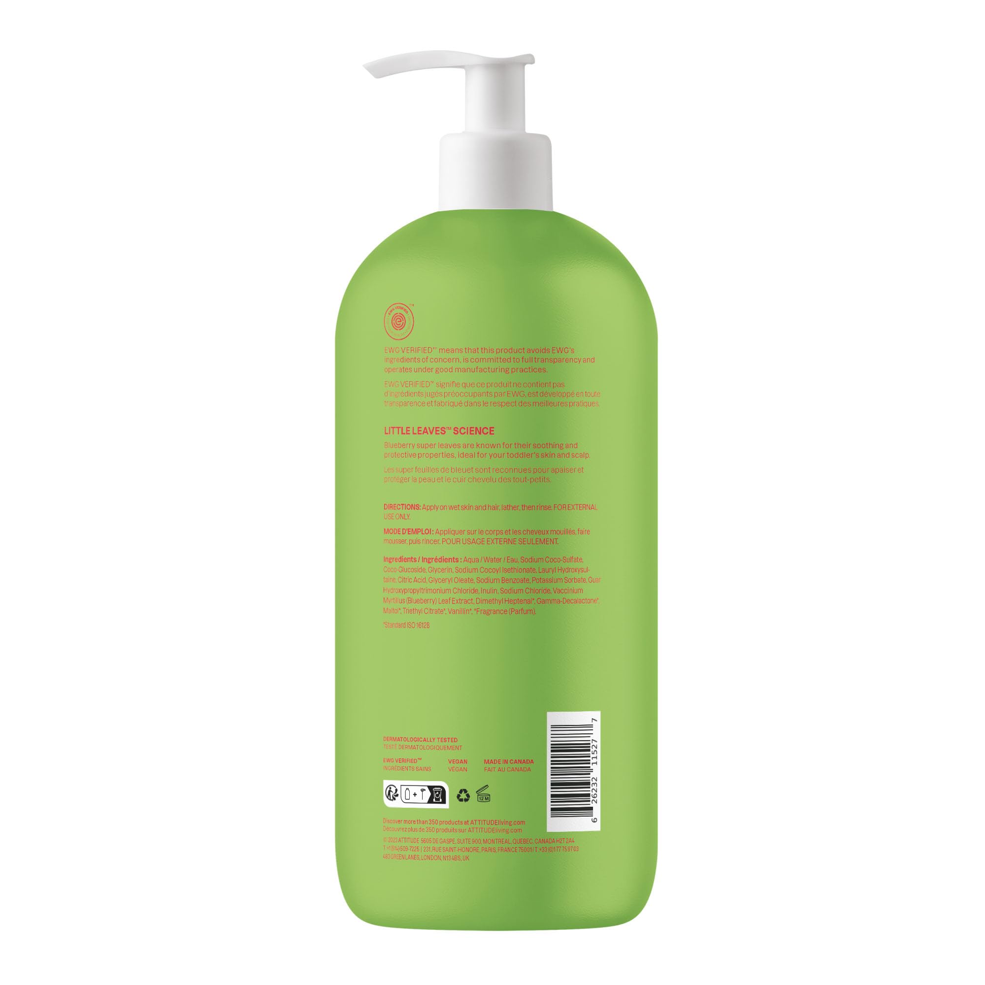 ATTITUDE Kids Shampoo & Body Wash Refill, EWG VERIFIED Vegan Formula