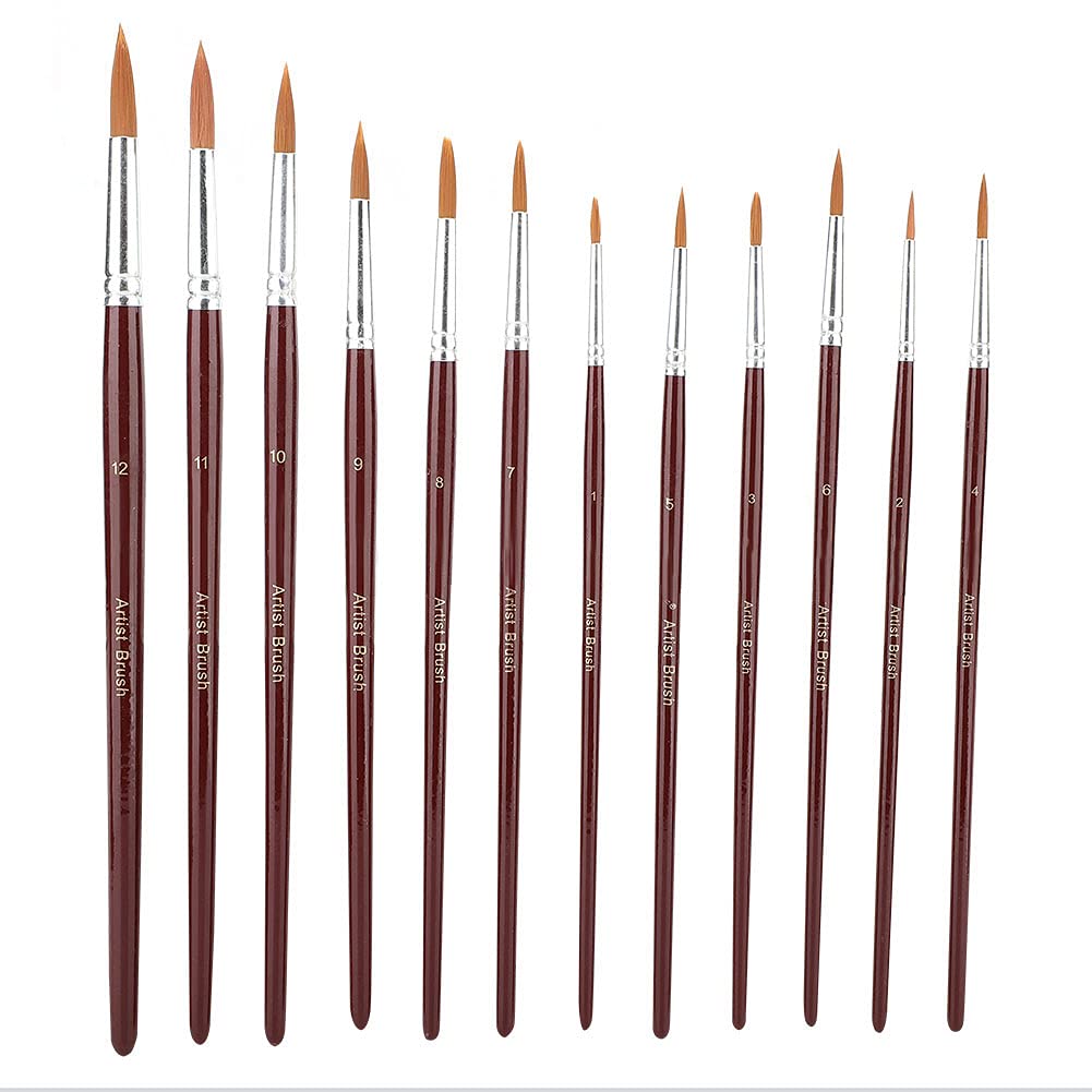 12Pcs/Lot Paint Brush Set Nylon Hair Oil Painting Brushes for Watercolor Acrylic Drawing Art Supplie(Round)