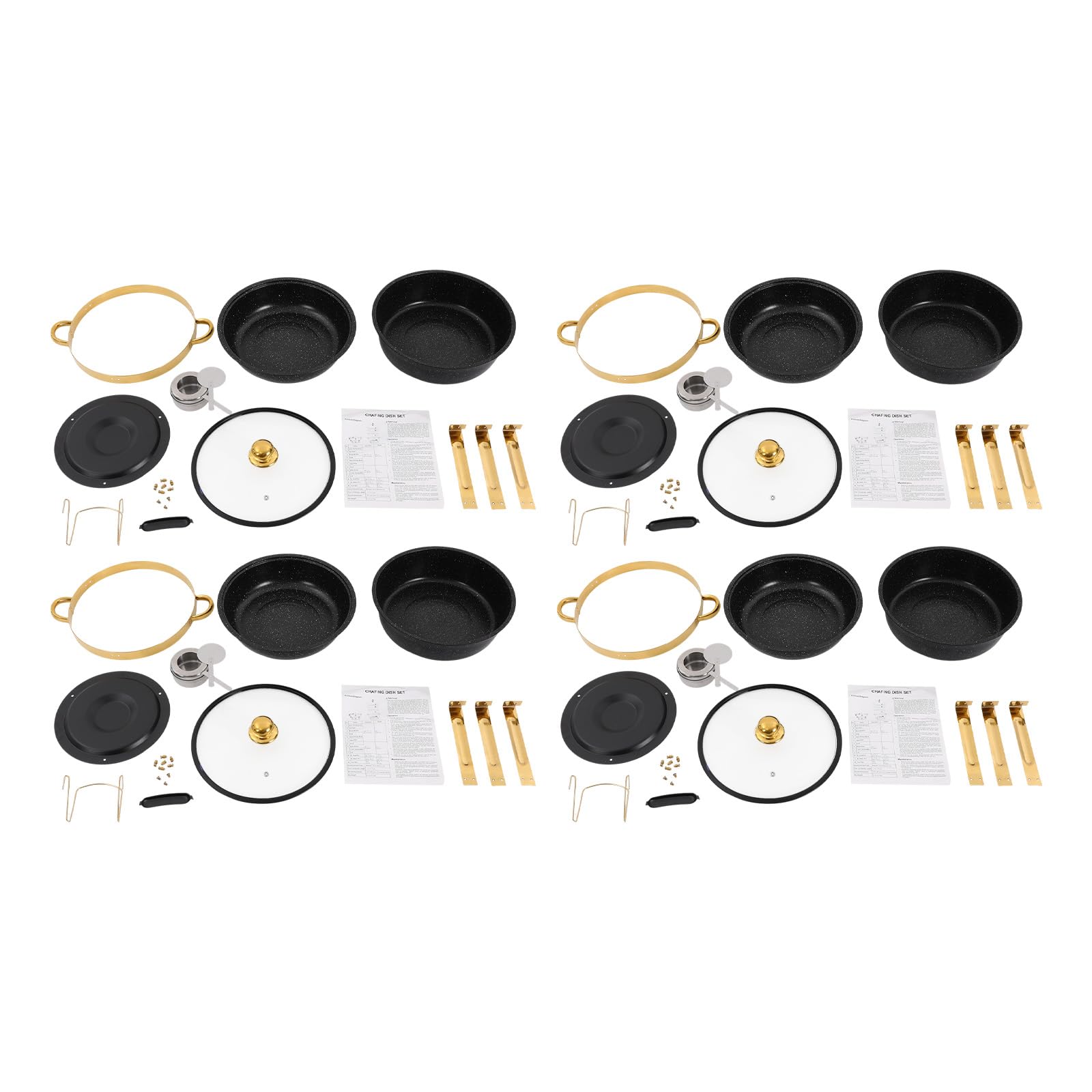 Calentadores Negros y Dorados for Buffet | Los marcos de acero inoxidable, las tapas de vidrio templado y las piezas apilables soportan el calor.(Gold)