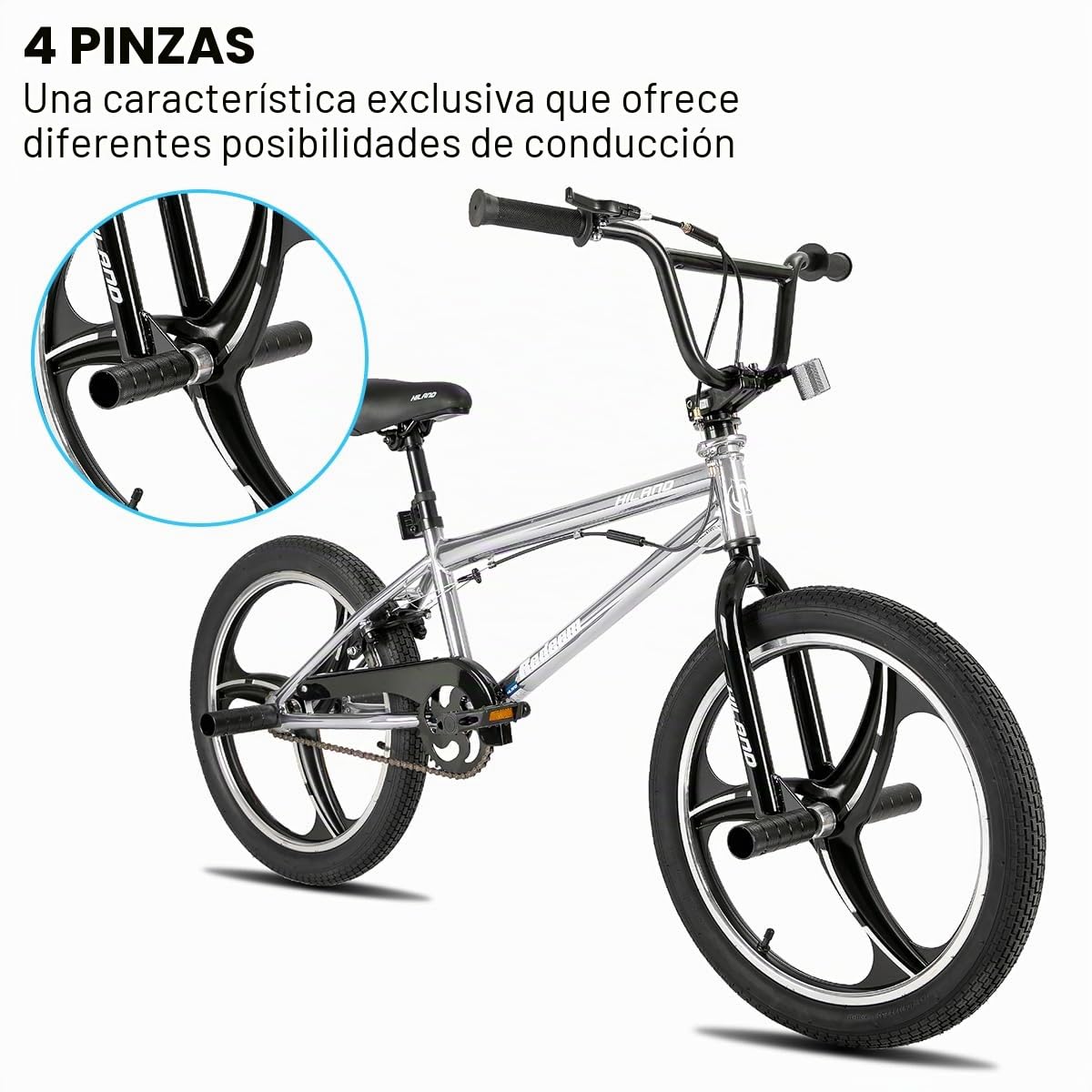 HILAND Bicicleta BMX Infantil de 20 Pulgadas, 3/5 radios,con Giro de 360 ​​Grados y 4 pegs，para niños y niñas a Partir de 7 años,para Principiantes y avanzados - Colorido/Plateado/Rojo/Azul