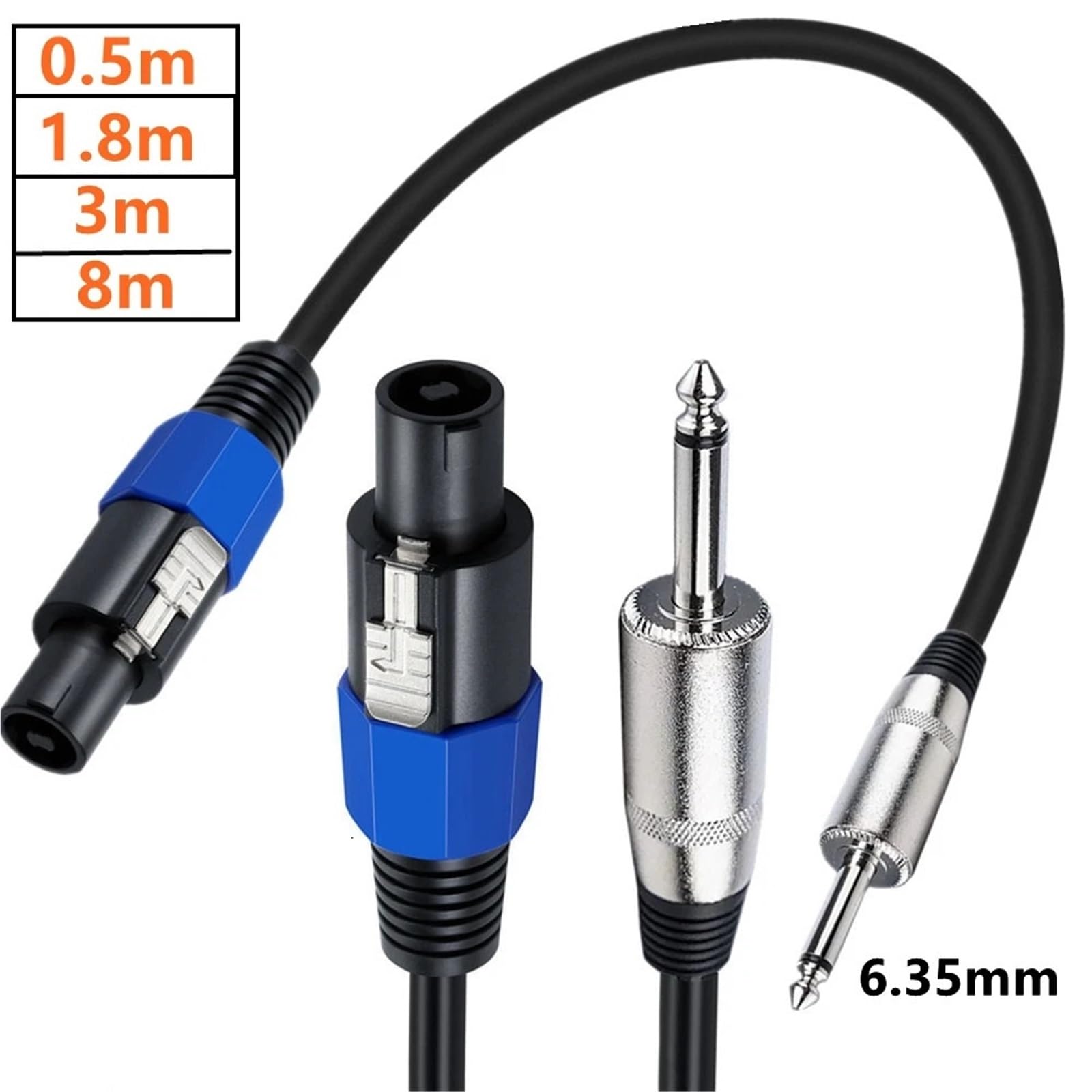 Kabel głośnikowy męski na męski wtyk głośnikowy TS 1/4", kabel jack Speak-on do wtyczki TS 1/4" 0,5 m 1,8 m 3 m 8 m (8 m)
