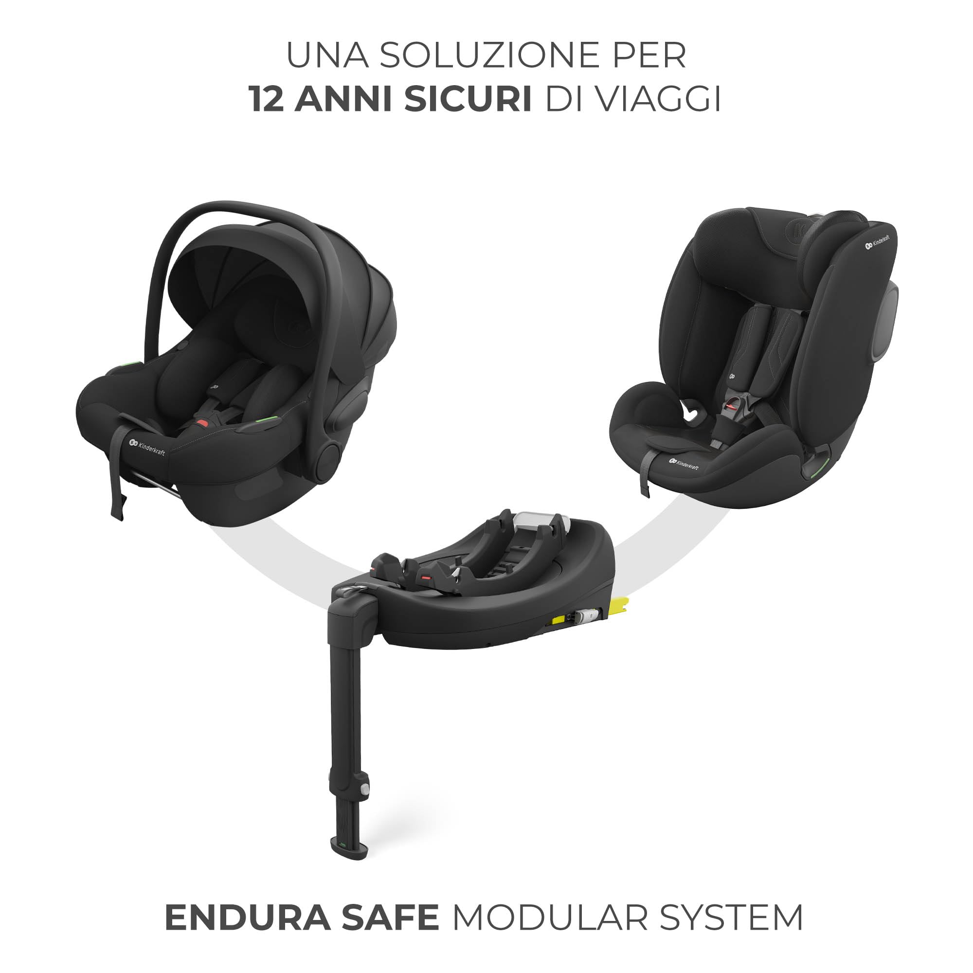 Kinderkraft I-LITE Seggiolino per Bambini, Con Base ENDURA SAFE FX, Seggiolino Auto i-Size, 40–87 cm, Girevole, ISOFIX, ERGO PAD, Sistema Modulare, Pesa 3,2 kg, Cintura a 5 Punti, 0–12 Anni, Nero