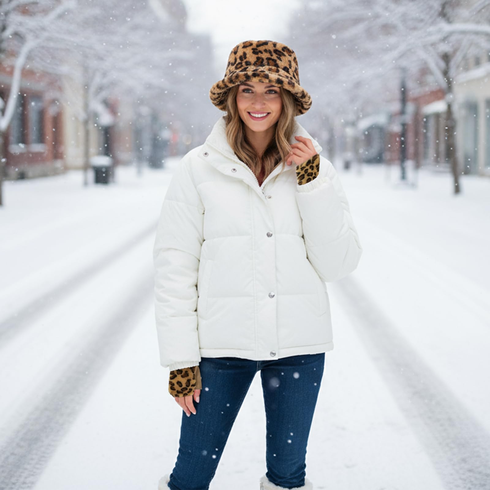 Sombrero Mujer Invierno,Suave Esponjoso Cálido y a Prueba de Viento Bucket Hat,Sombreros de Piel de Leopardo para Las Mujeres,Regalos para Mujer
