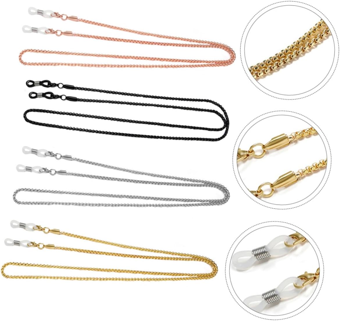 Alasum 4 Pcs Metal Copper Glasses Chains Eyeglasses Strap Non-skid Lanyard Stylish Eyewear Accessory for Men and Women Sunglasses Holder