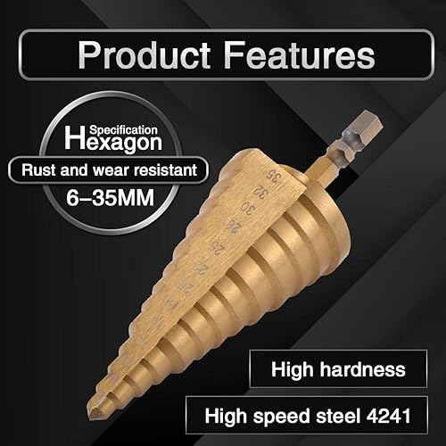 Miniatura 5 de KATUR Broca escalonada de titanio HSS en espiral, broca Unibit para cortar agujeros de perforación en acero, hoja de metal, múltiples agujeros