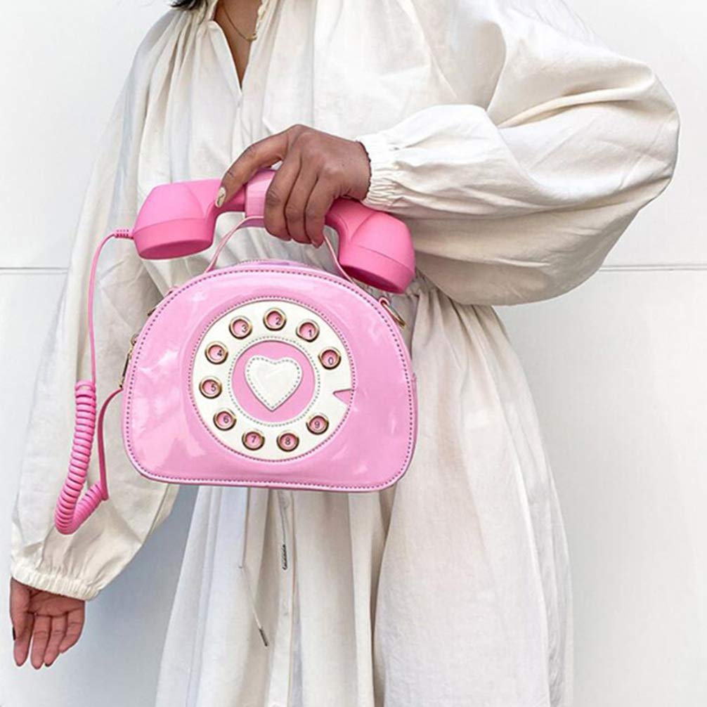 VALICLUD Bolso bandolera teléfono en forma de bolso retro con asa superior bolso novedad monedero para mujeres, Rosa., 21X16CM