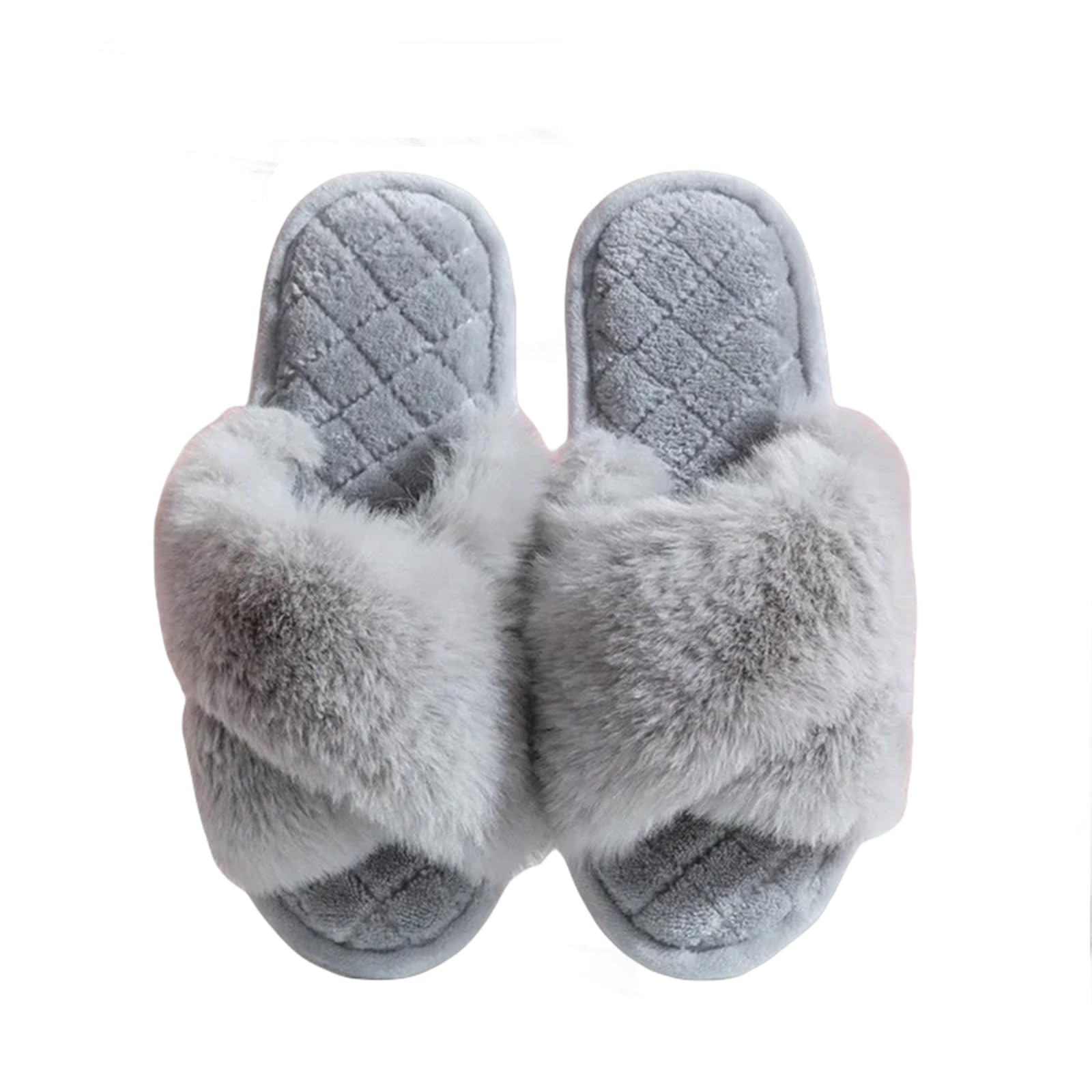 Ciabatte Donna Invernali Slifori A Croce Fluffy Slifori Anti-Slittamento, Caldi E Lussuosi Pannelli Interni per Le Donne-gray-38-39