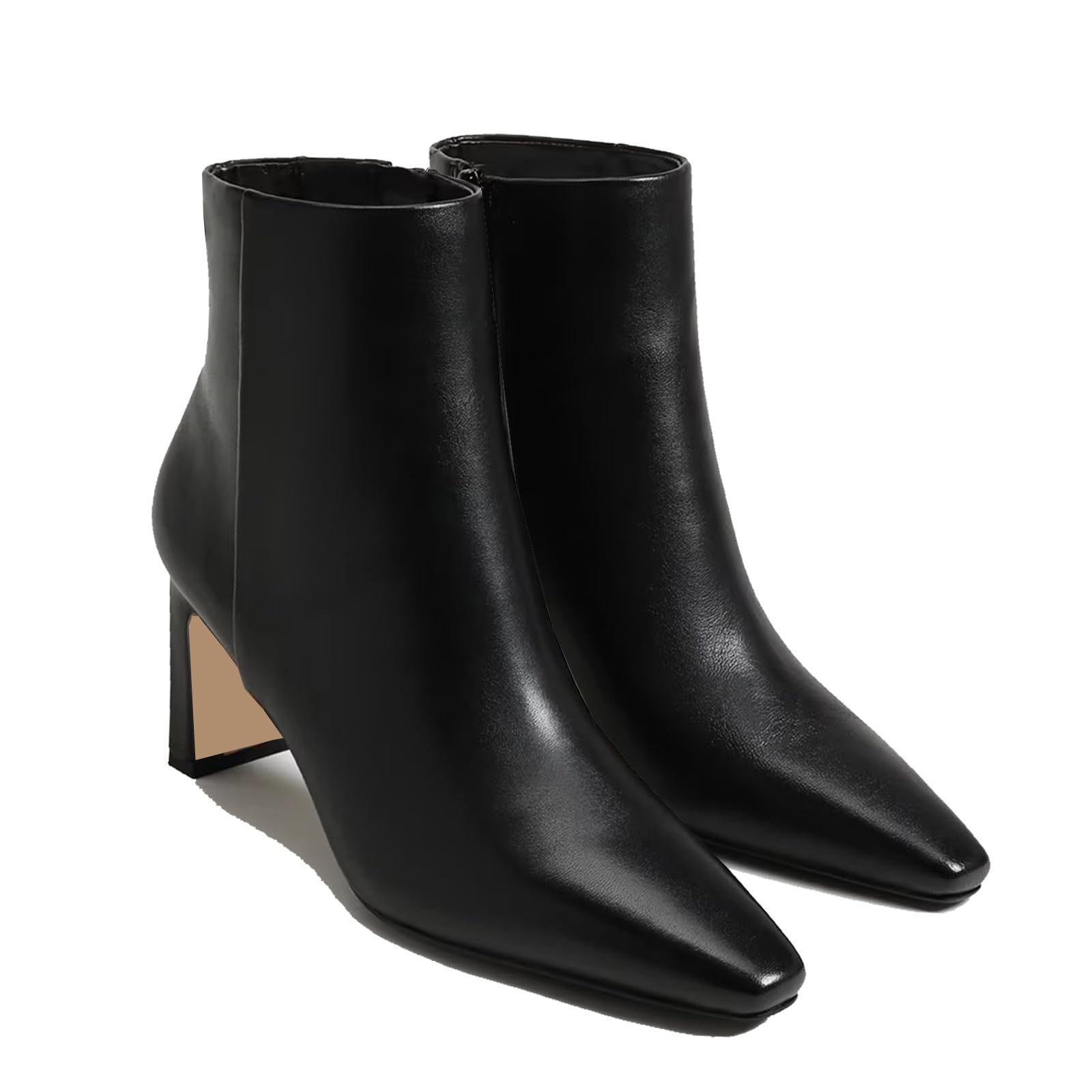 MICIFA Womens Ankle Boots Chunky Low Heel Square Toe Heeled Booties with Side Zipper Fall Winter Dress Short