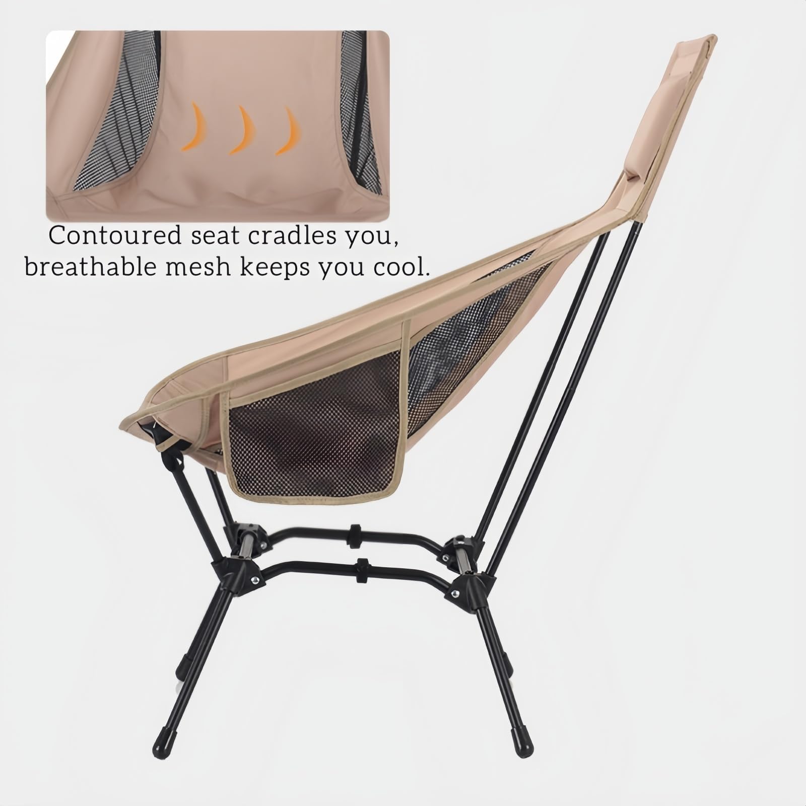 Sedia da Campeggio Pieghevole con Schienale Alto, Portata 120 kg, con 2 tasche laterali, sedia da campeggio ultraleggera e portatile, per Campeggio, Pesca, Picnic, Festival