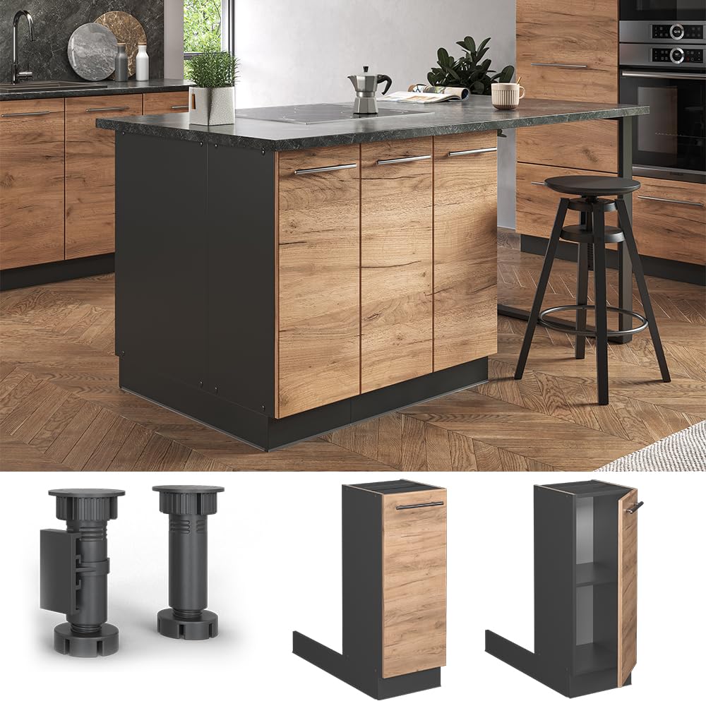 Meuble cuisine Fame-Line Chêne de force doré 80cm avec 3 tiroirs, PT Anthracite Vicco | Chêne de force doré | Meuble bas à tiroirs 80 cm, PT anthracite | 406673151687203