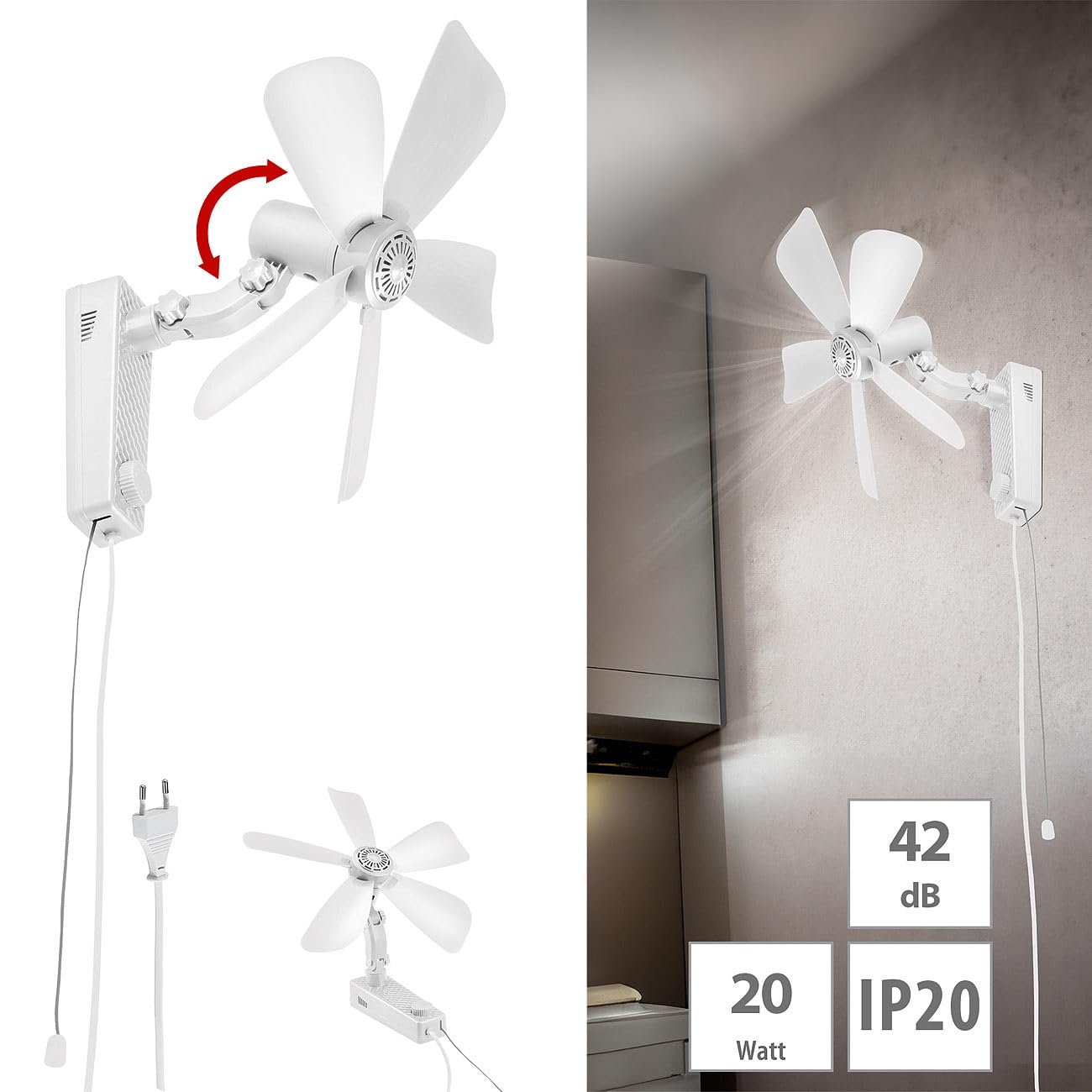 Sichler Haushaltsgeräte Wandventilator 2er-Set Oszillation Ø 43cm 20W Neigung einstellbar