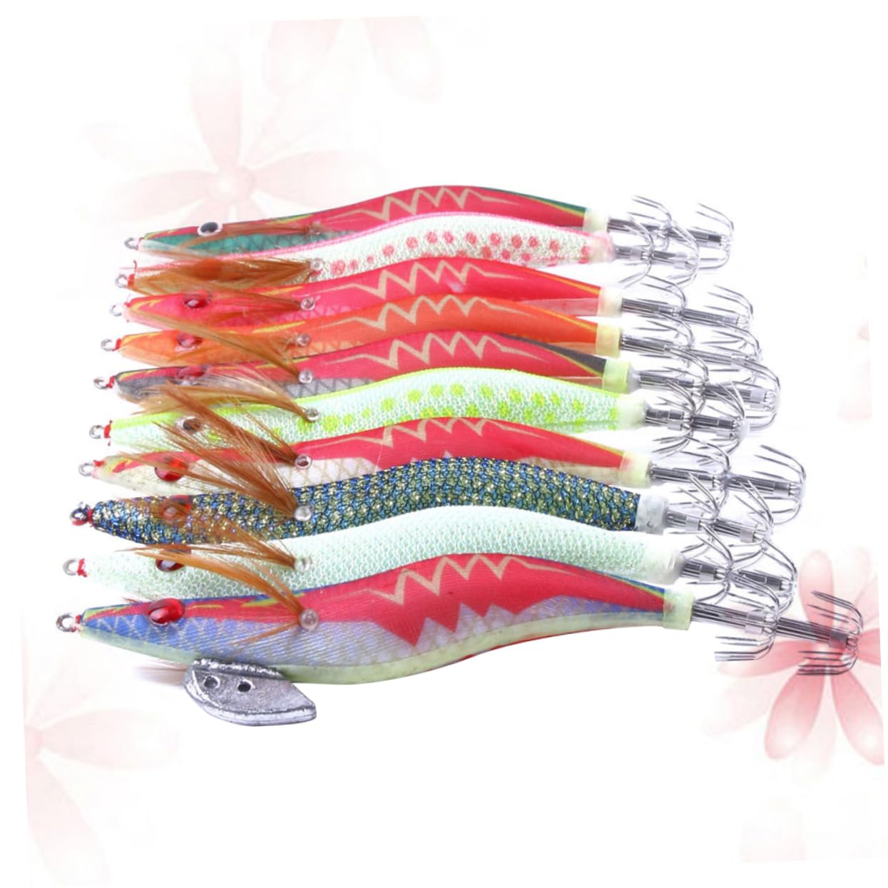 HANABASS Esca da Pesca Squid Fishing Hook Fosforescente, 10 Pezzi | Colore Verde Chiaro, Plastica, Circa 14x3x2 Cm, per Acqua Dolci e Salate