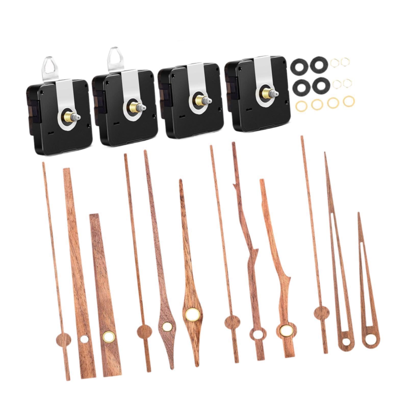 PUXZYAX 4set Long Shaft Wall Clock Movement Mechanism Set lent Sweep Repair Kit Wall Clock Movement Set Wood lent Sweep Mute, Wood and Black, 16mm