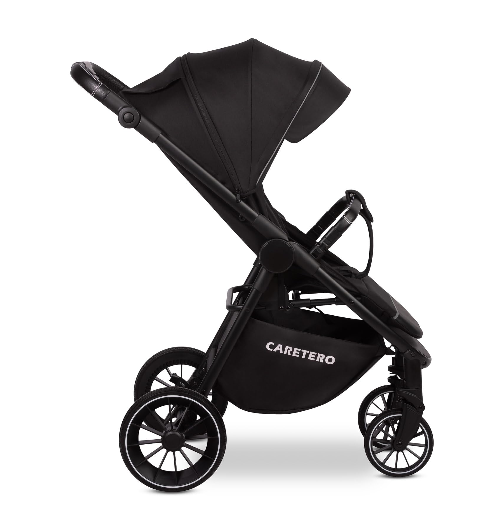 CARETERO - Agil Wózek Spacerowy – Lekki z Regulowanym Siedzeniem, Daszkiem i Schowkiem – Podróżny z Pasami Bezpieczeństwa, Regulowaną Rączką – Kolor Czarny