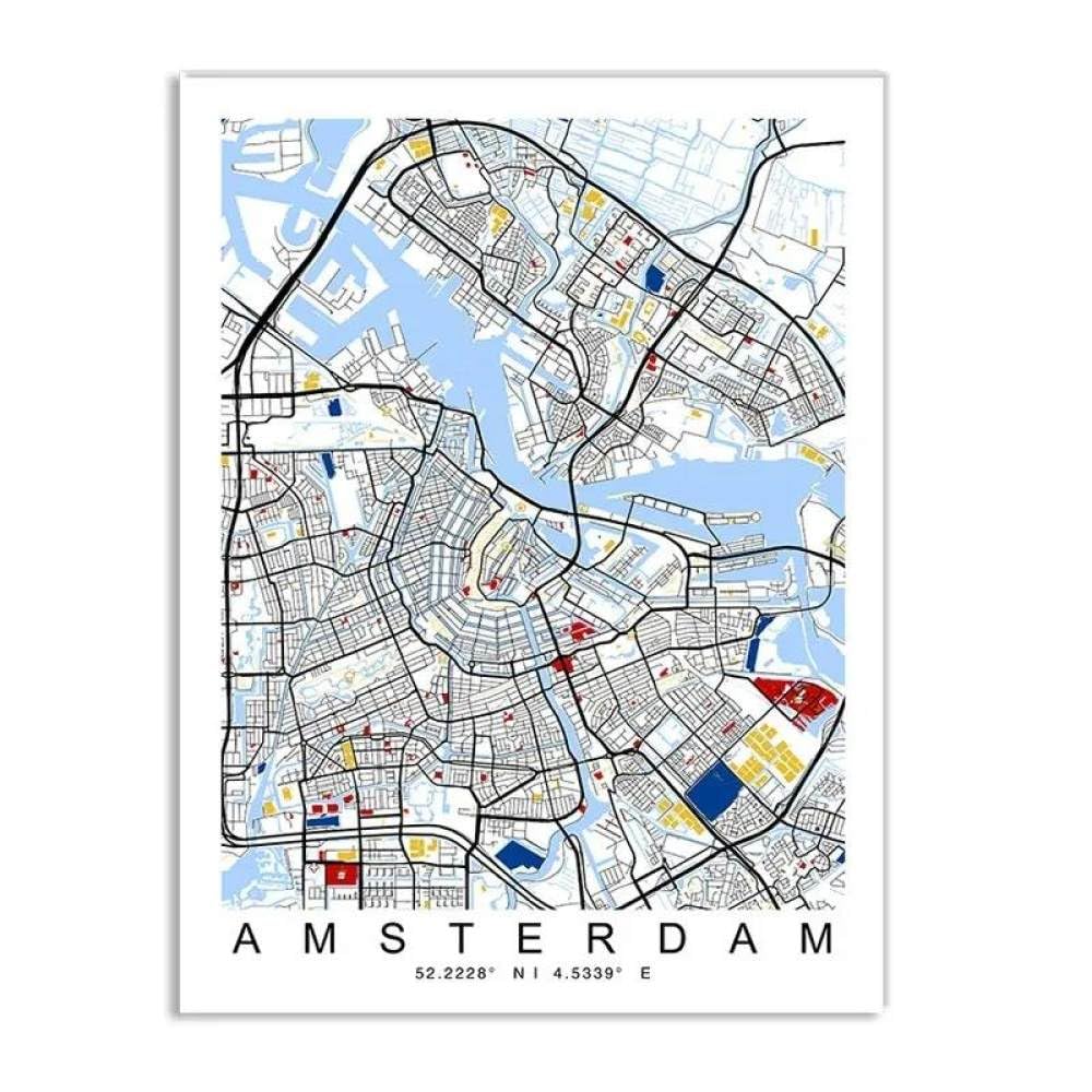 Canvas Print World City Map New York London Paris Madrid Wall Art Canvas Paintings Nordic Posters And Prints Pictures For Living Room Gift,60X90Cm No Frame