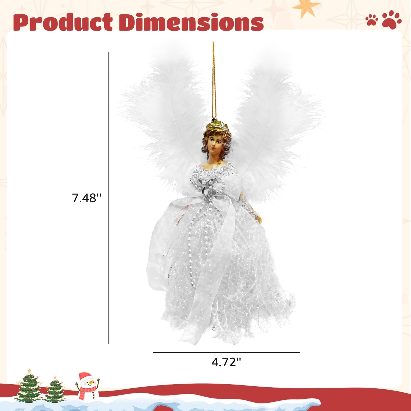 Ornements d’Ange de Noël, Lot de 6, décorations d’Arbre avec Ailes en Plumes Blanches, poupées Ange suspendues avec Cheveux dorés, décoration de Maison pour Sapin de Noël et Ambiance Festive