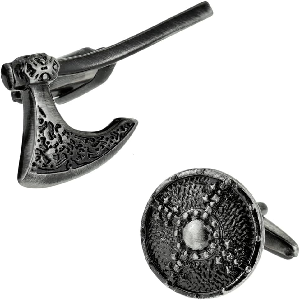 Antique Finish Viking Battle Axe & Shield Cufflinks