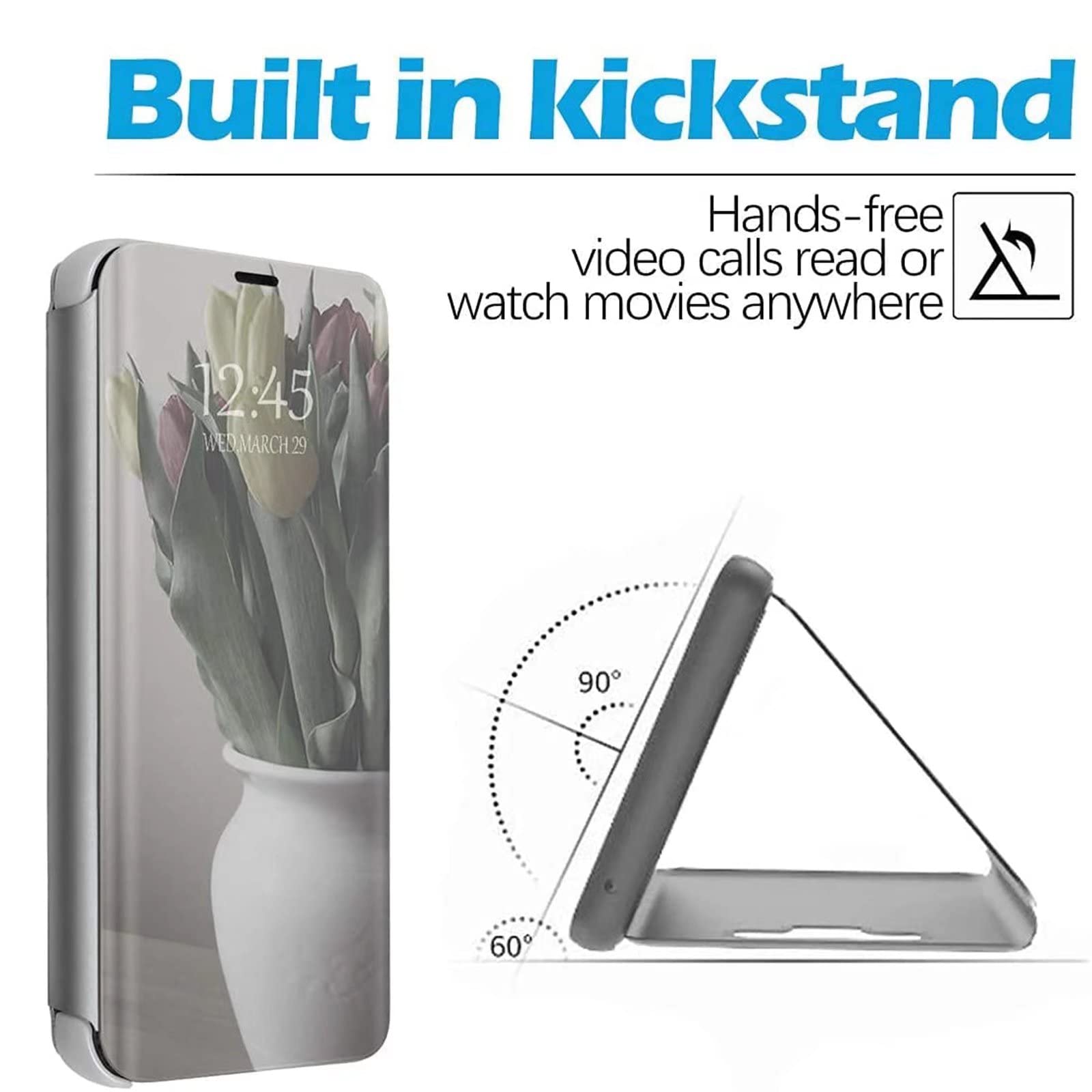 COTDINFORCA Mirror Case for Oppo Realme 5 Custodia Trucco Specchio Sottile Clear View Mirror Case Flip Cavalletto Pieghevole Custodia Paraurti Bumper Cover per Realme 5i / 5S / C3 Mirror Gold MX