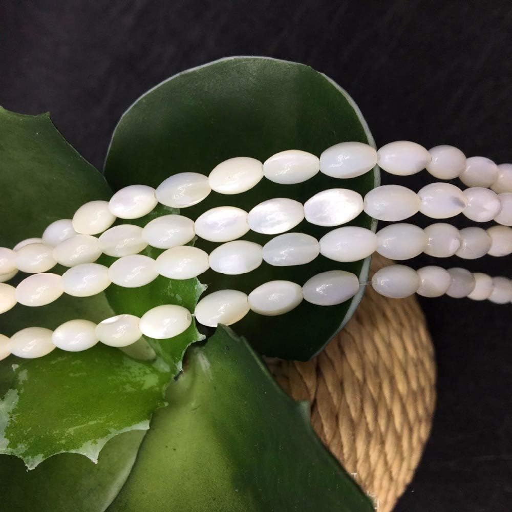 Rice White Mother of Pearl Shell Beads Loose Gemstone Beads for Jewelry Making Strand 15 Inch(7x10mm)
