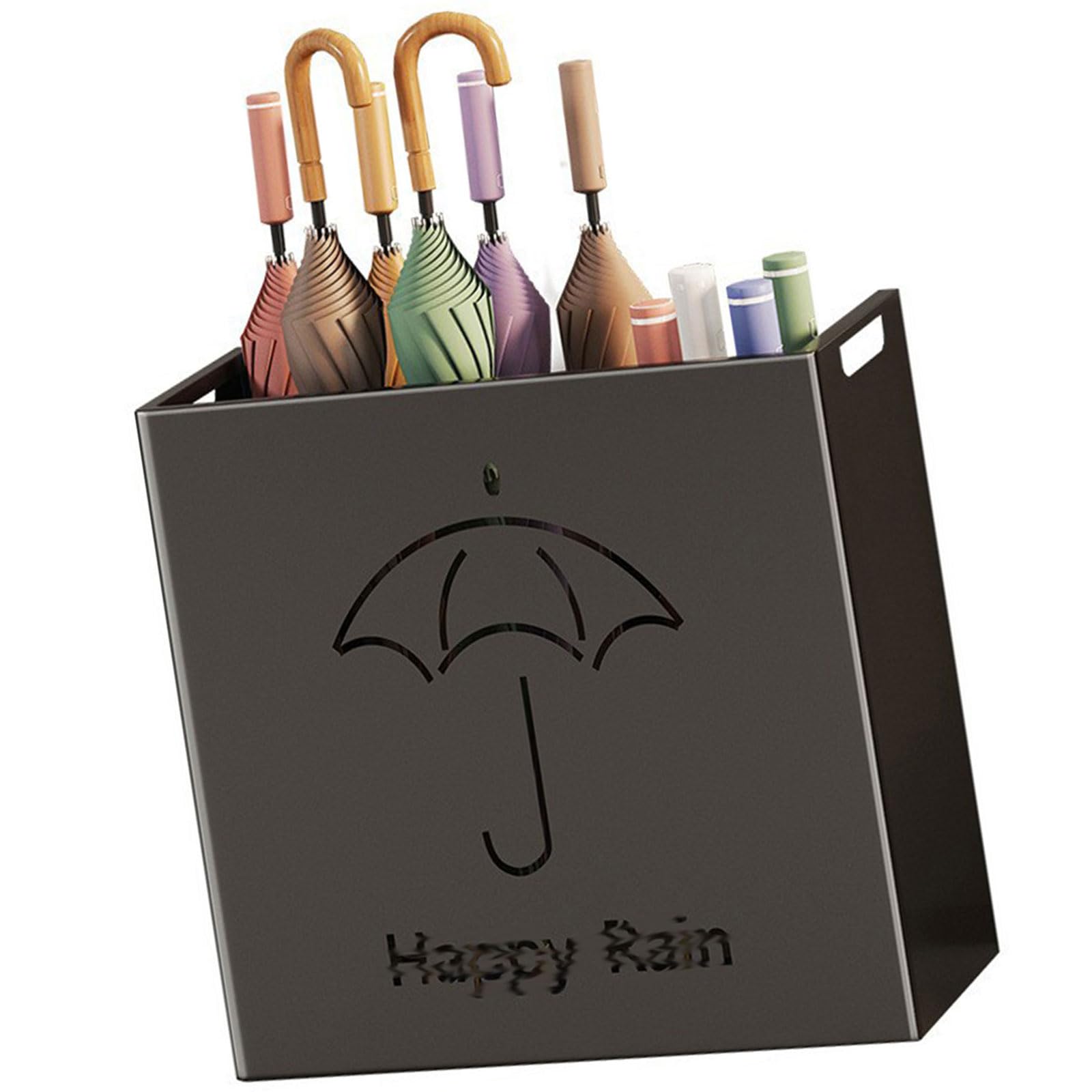 Porte-Parapluie Moderne en Métal avec Bac Amovible et Structure Carrée Stable