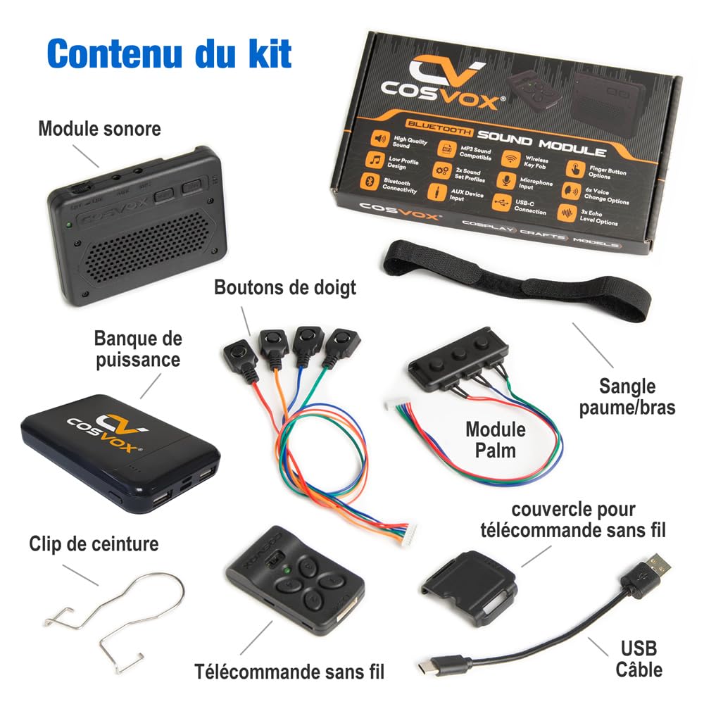 Module de son Bluetooth + Power Bank. Ajoutez des effets sonores passionnants, des lignes vocales emblématiques ou de la musique épique à vos costumes, accessoires, accessoires et répliques de