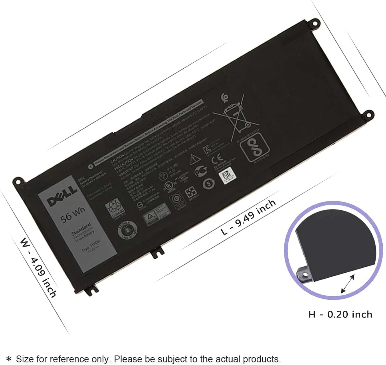 DELL 33YDH Laptop Battery for Dell Inspiron 15 7577 17 7000 7773 7778 7786 7779 for DELL G3 15 3579 G3 17 3779 G5 15 5587 G7 15 7588 Latitude 13 3380 14 3490 15 3590 3580 56Wh 15.2V PVHT1 81PF3
