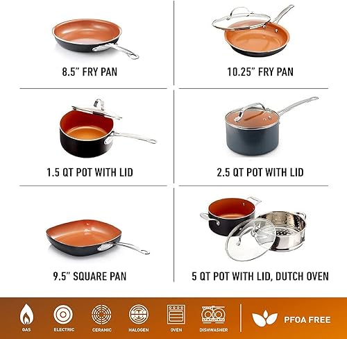 Miniatura 3 de Gotham Steel Juego de ollas y sartenes de 12 piezas y utensilios de cocina de cerámica antiadherente, 5 piezas sin deformación y apto para