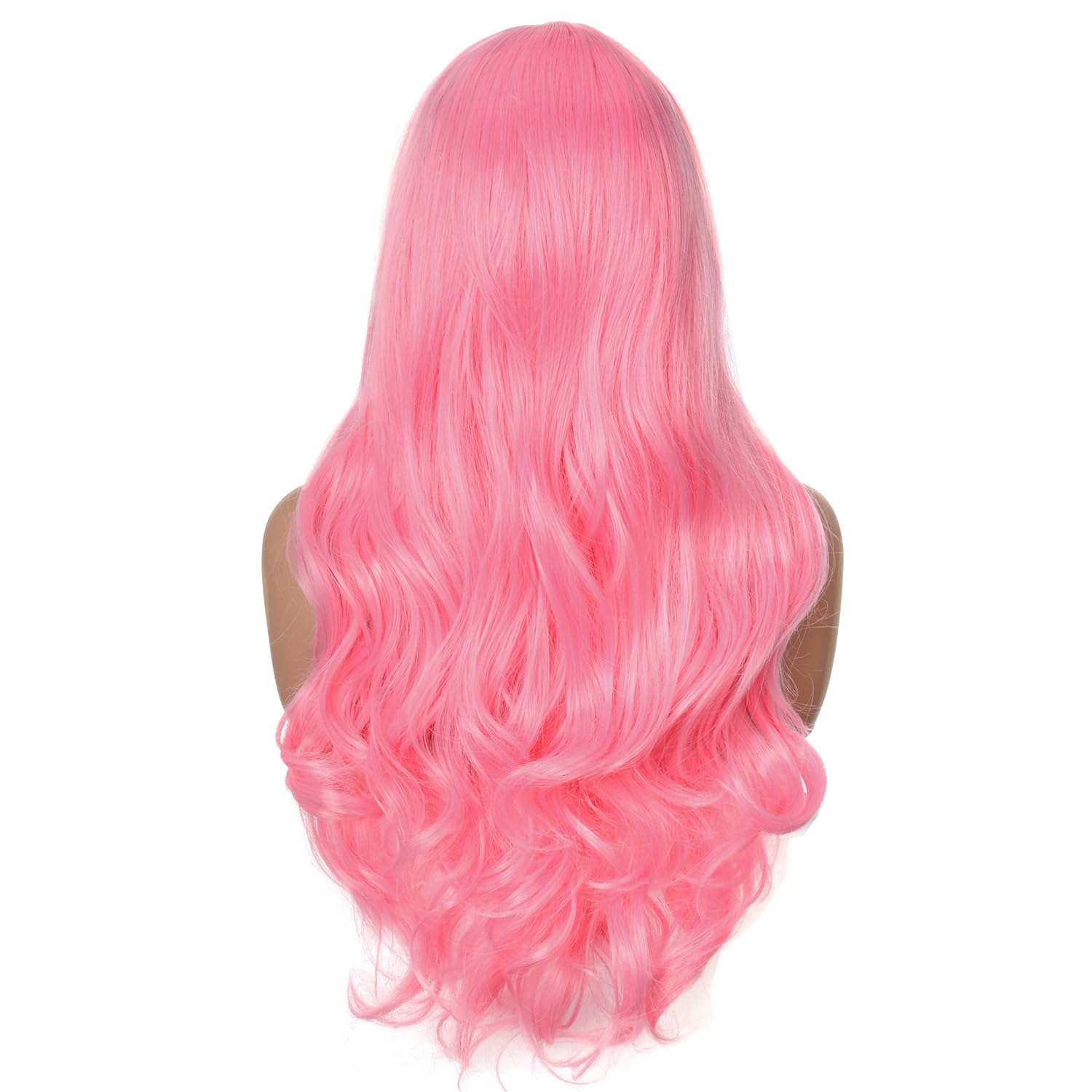 PORSMEER Wig Long PInk Curly Wavy Wigs for Women Ladies with Middle Part Cosplay Fancy Dress Wig Synthetic Heat Resistant Hair Wigs Long Replacement Hair (rosa) - Image 4
