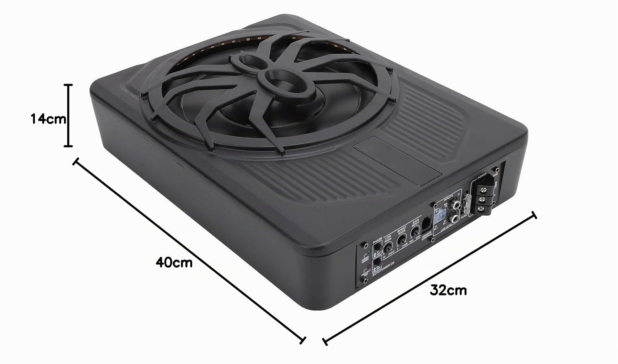 Fabater Caisson de Basses Fin sous Le Siège de Voiture 800 W 25,4 Cm, Amplificateur intégré pour Voiture, Caisson de Basses alimenté pour Camion avec Lumière (Lumière ambiante colorée