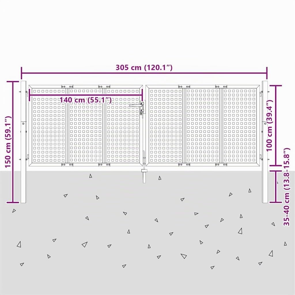 vidaXL Portail de jardin Anthracite 300x100 cm Acier