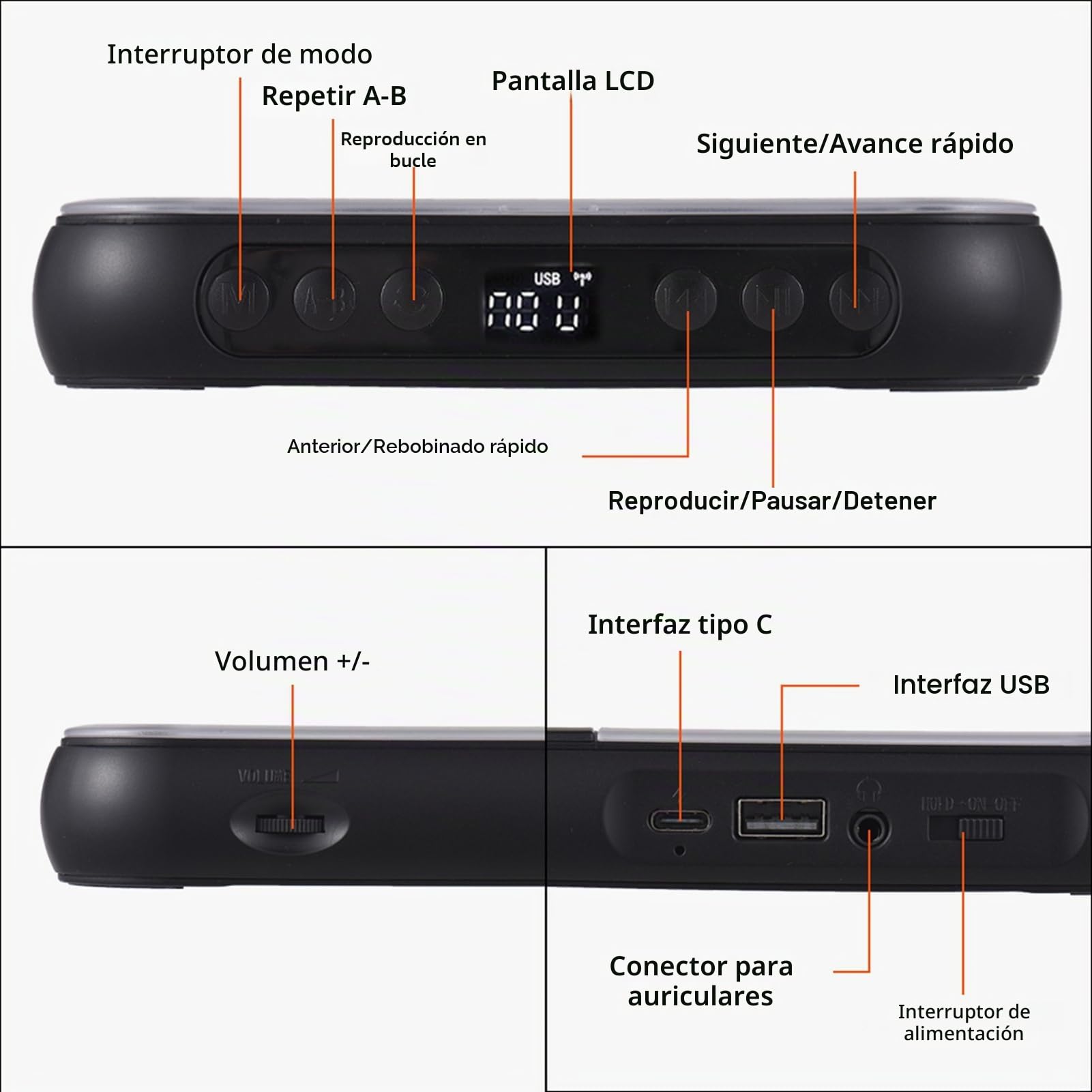 Kavolet Reproductor de CD portátil Walkman BT Reproductor de música Reproductor de CD con Cubierta a Prueba de Polvo, Incluye Auriculares, 6 Modos, Temporizador de repetición AB, Mando a Distancia,