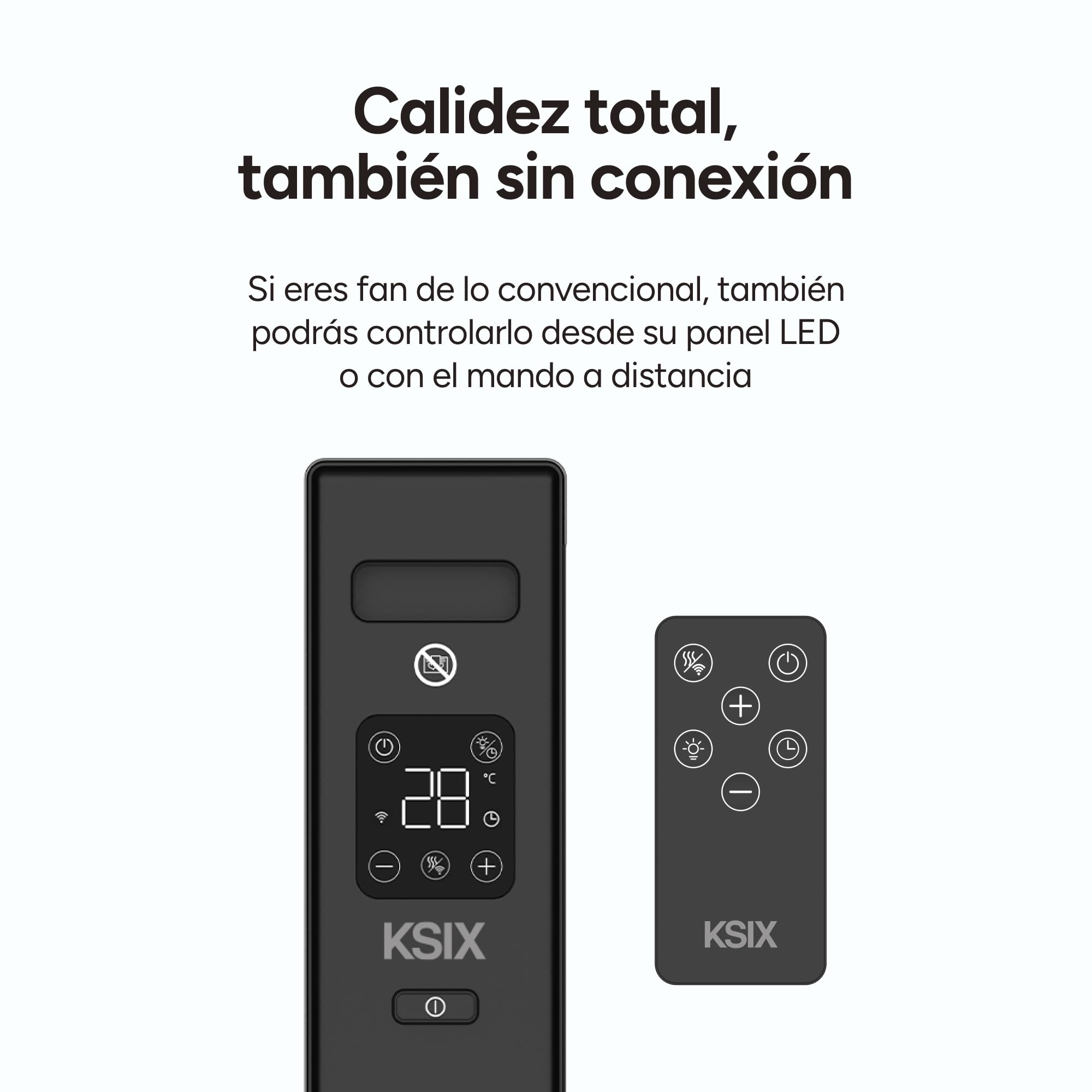 KSIX Blaze Calefactor eléctrico de convección inteligente 2000W, Pantalla LED táctil, 2 modos, App Tuya, Control remoto, Negro